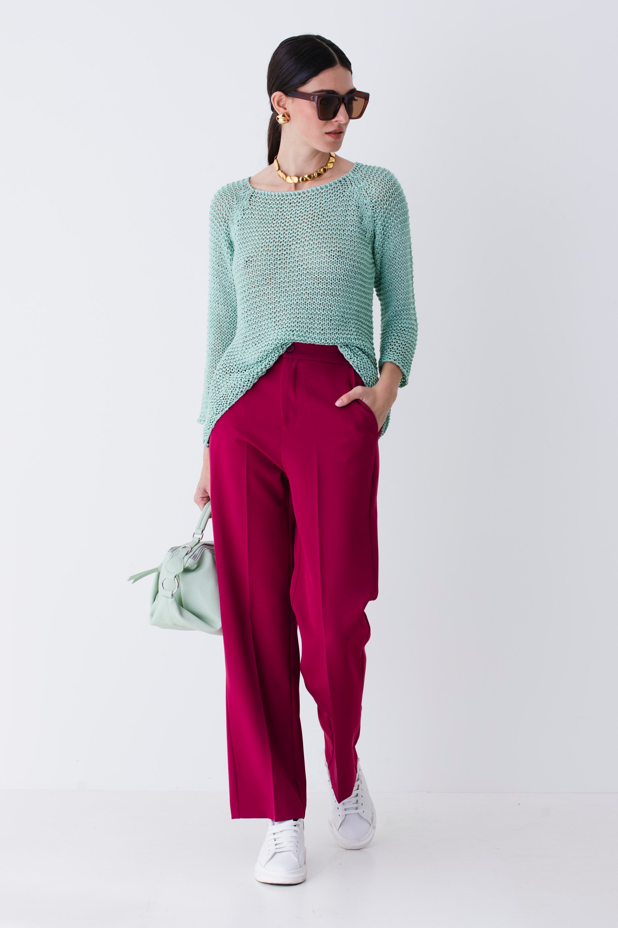 Pantalone a palazzo in tessuto tecnico elasticizzato - PE25