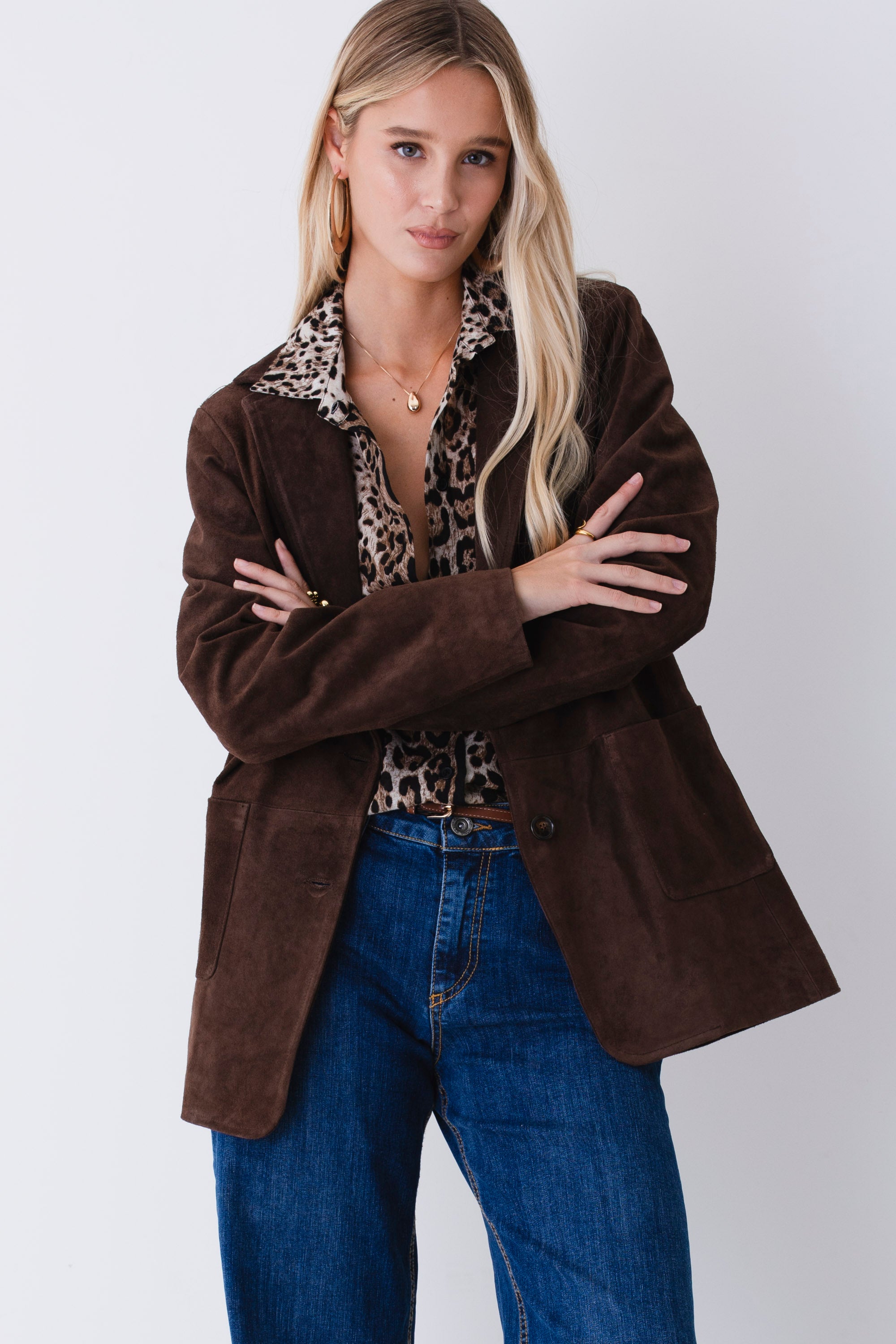 Blazer lungo in pelle scamosciata - FW26