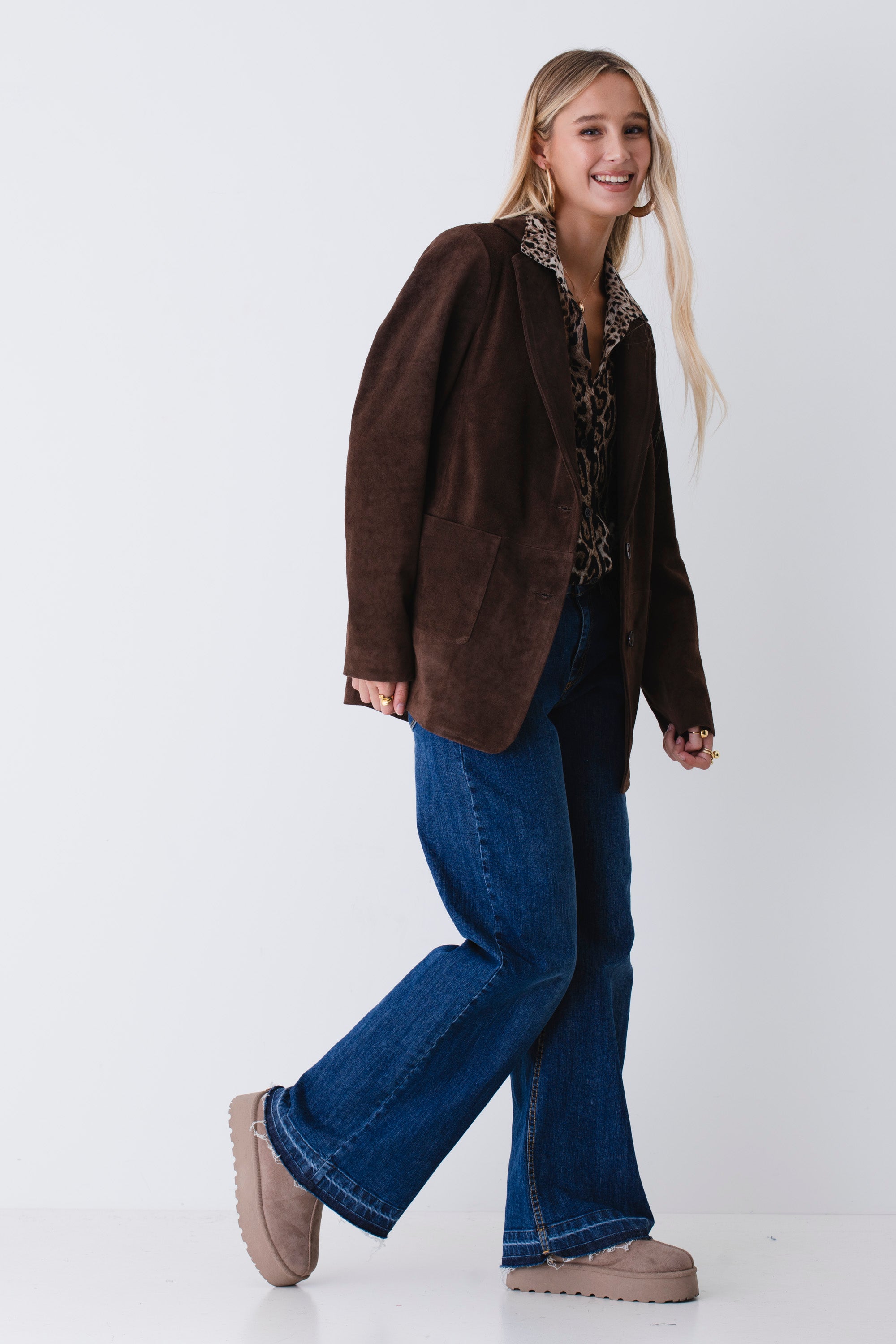 Blazer lungo in pelle scamosciata - FW26
