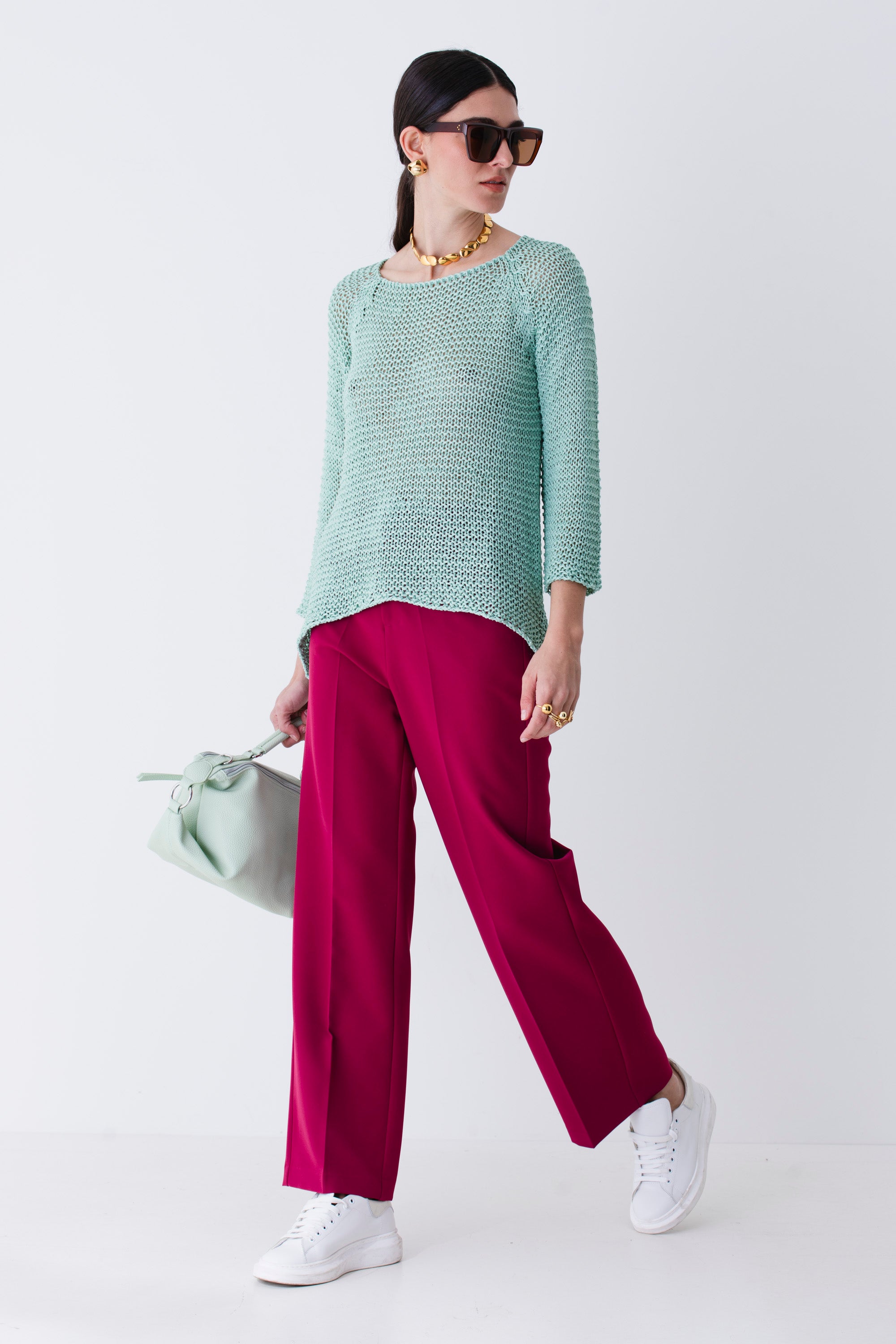 Pantalone a palazzo in tessuto tecnico elasticizzato - PE25