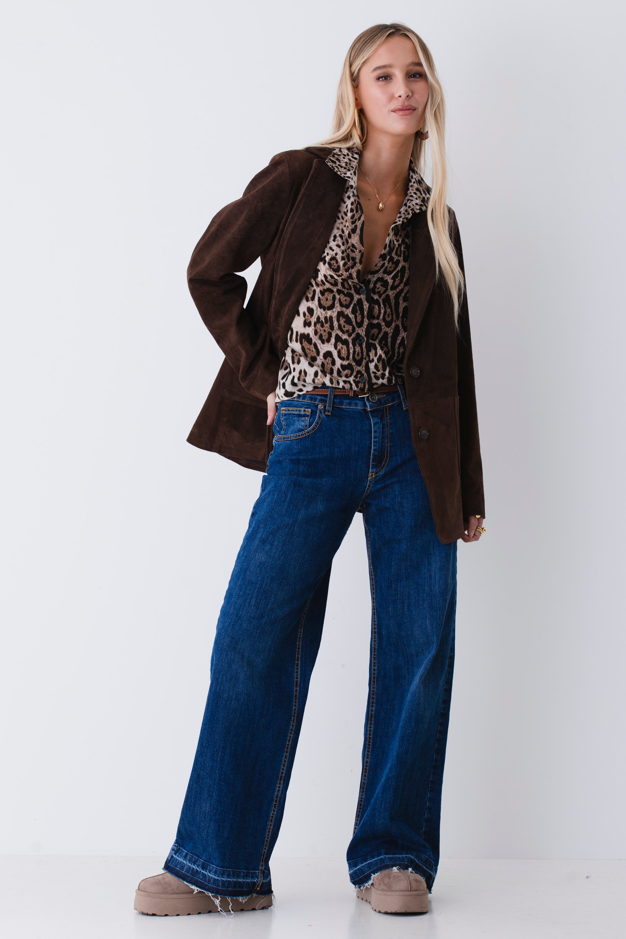 Blazer lungo in pelle scamosciata - FW26