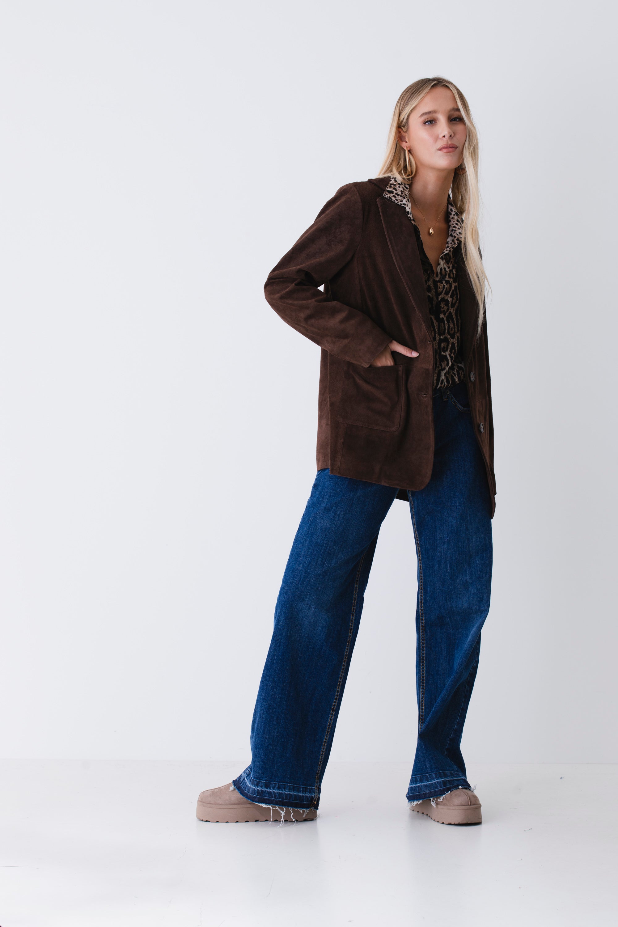 Blazer lungo in pelle scamosciata - FW26