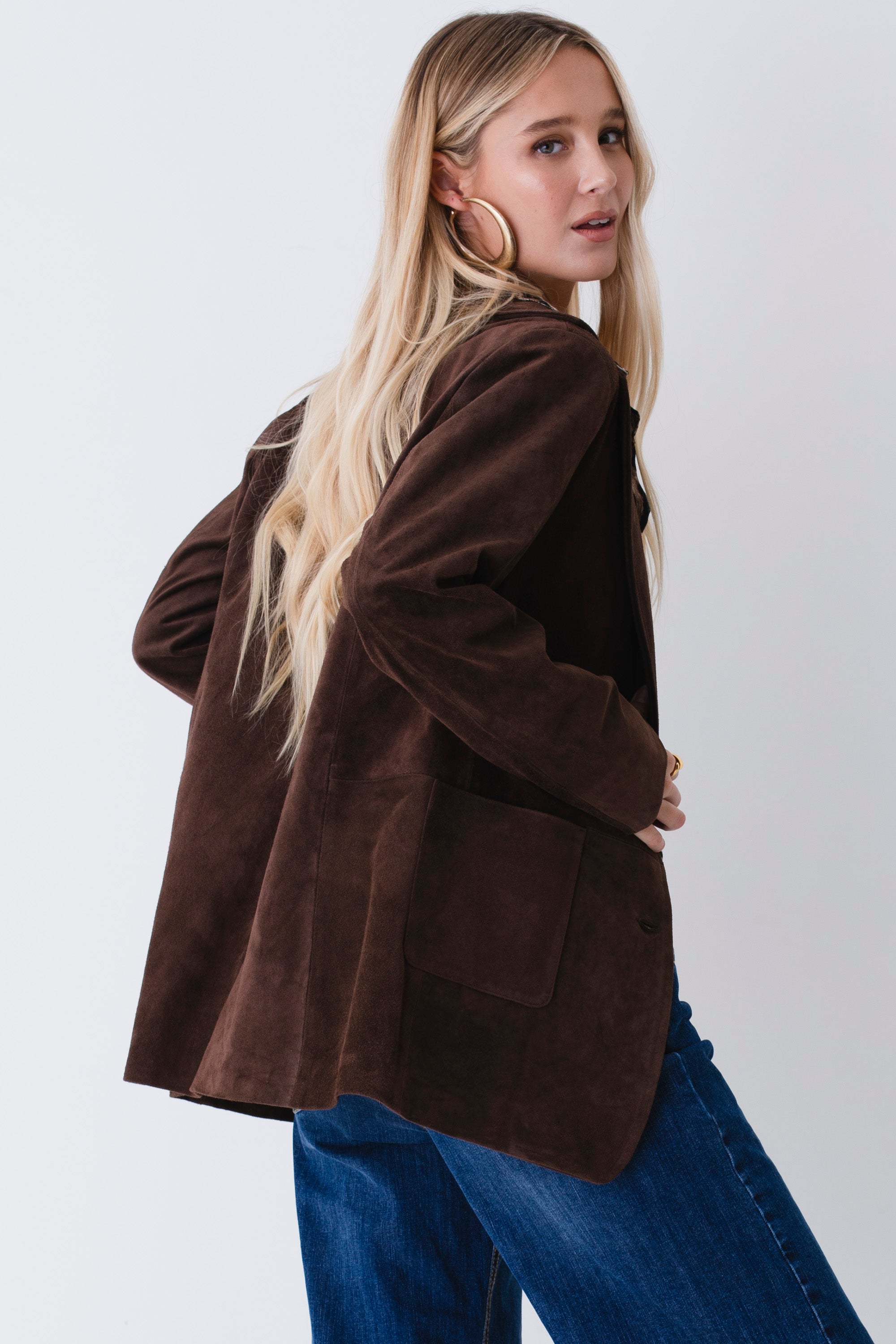 Blazer lungo in pelle scamosciata - FW26