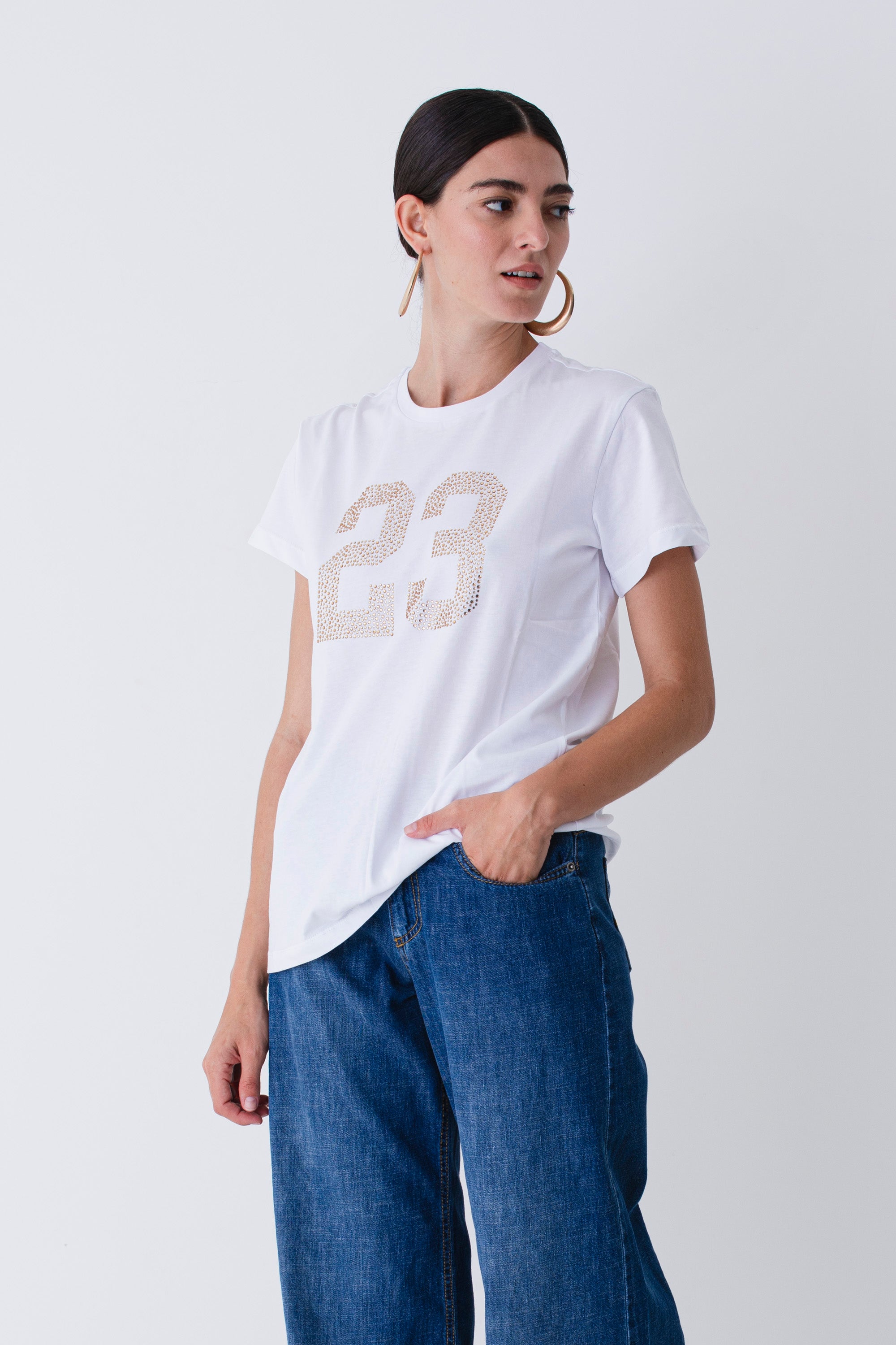 T-shirt in cotone con strass - PE25