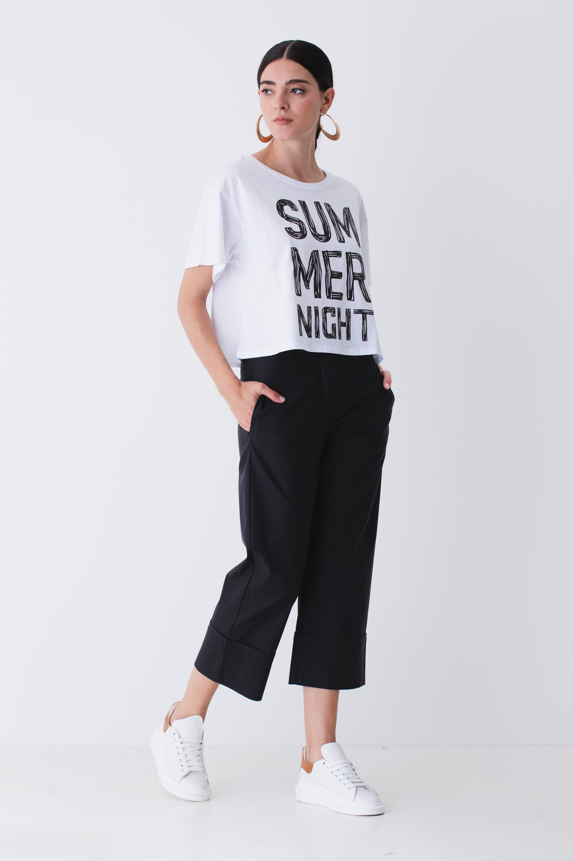 Pantalone gaucho con risvolto in cotone elasticizzato - PE25