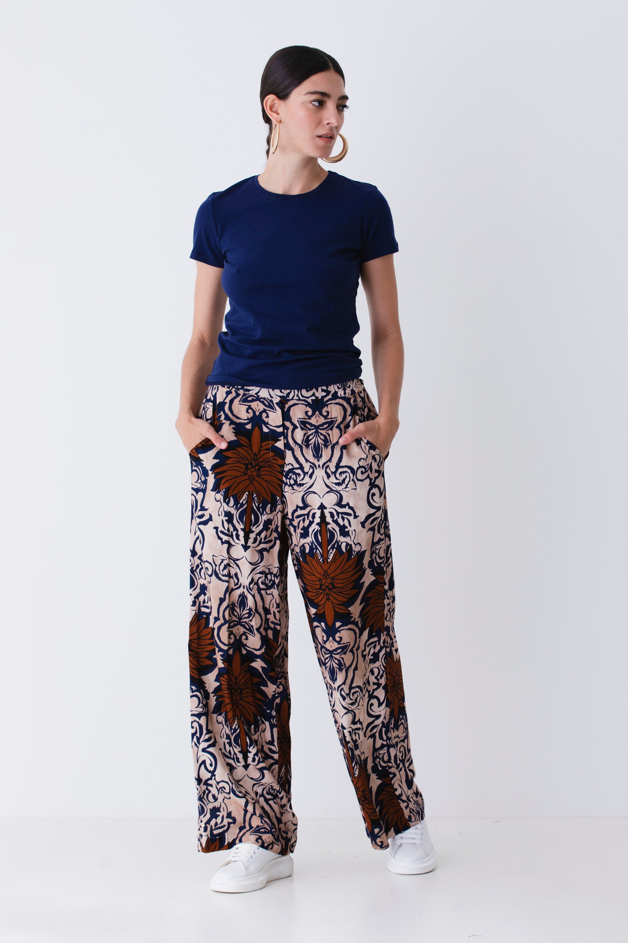 Pantalone palazzo fantasia etnica in viscosa - PE25
