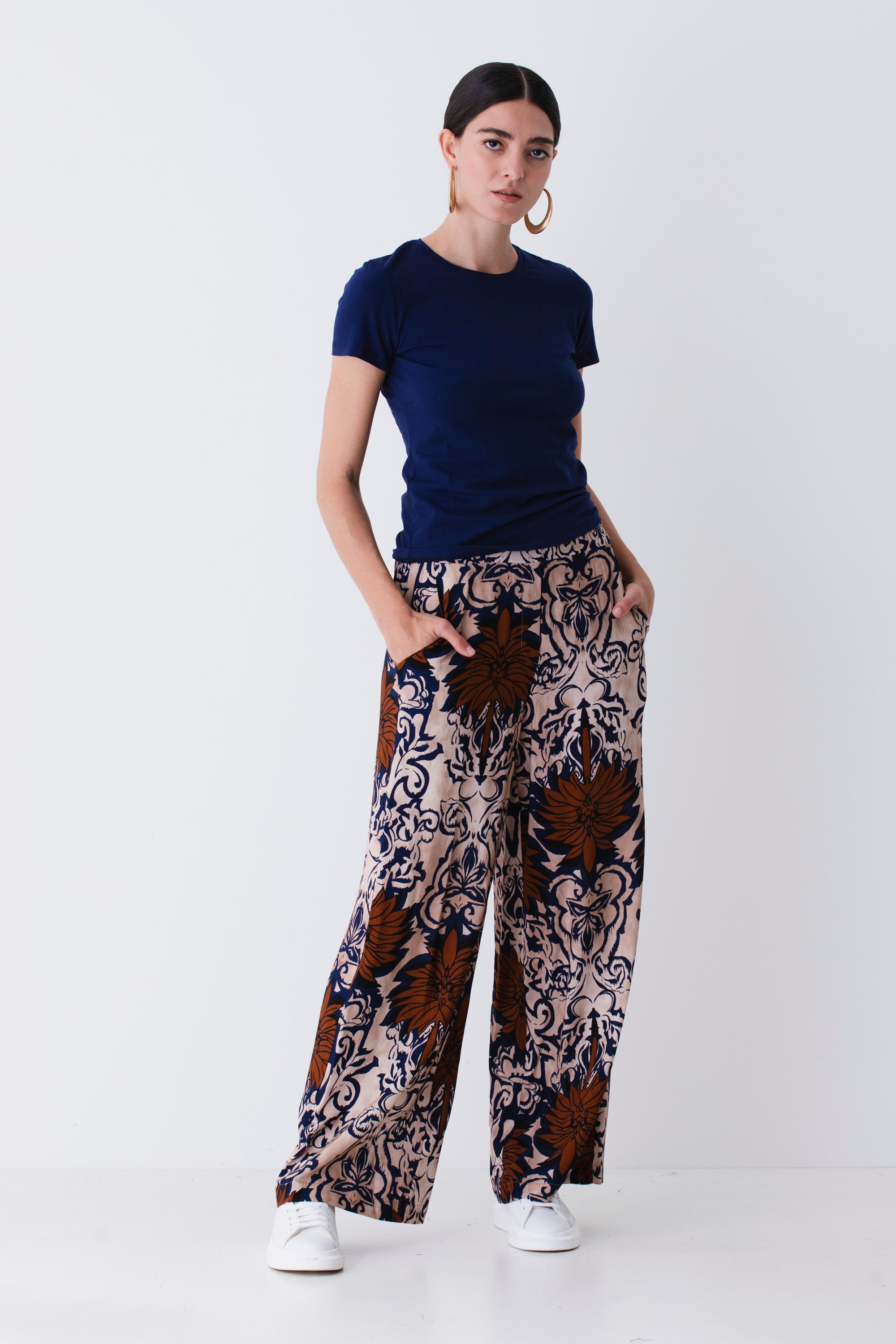 Pantalone palazzo fantasia etnica in viscosa - PE25
