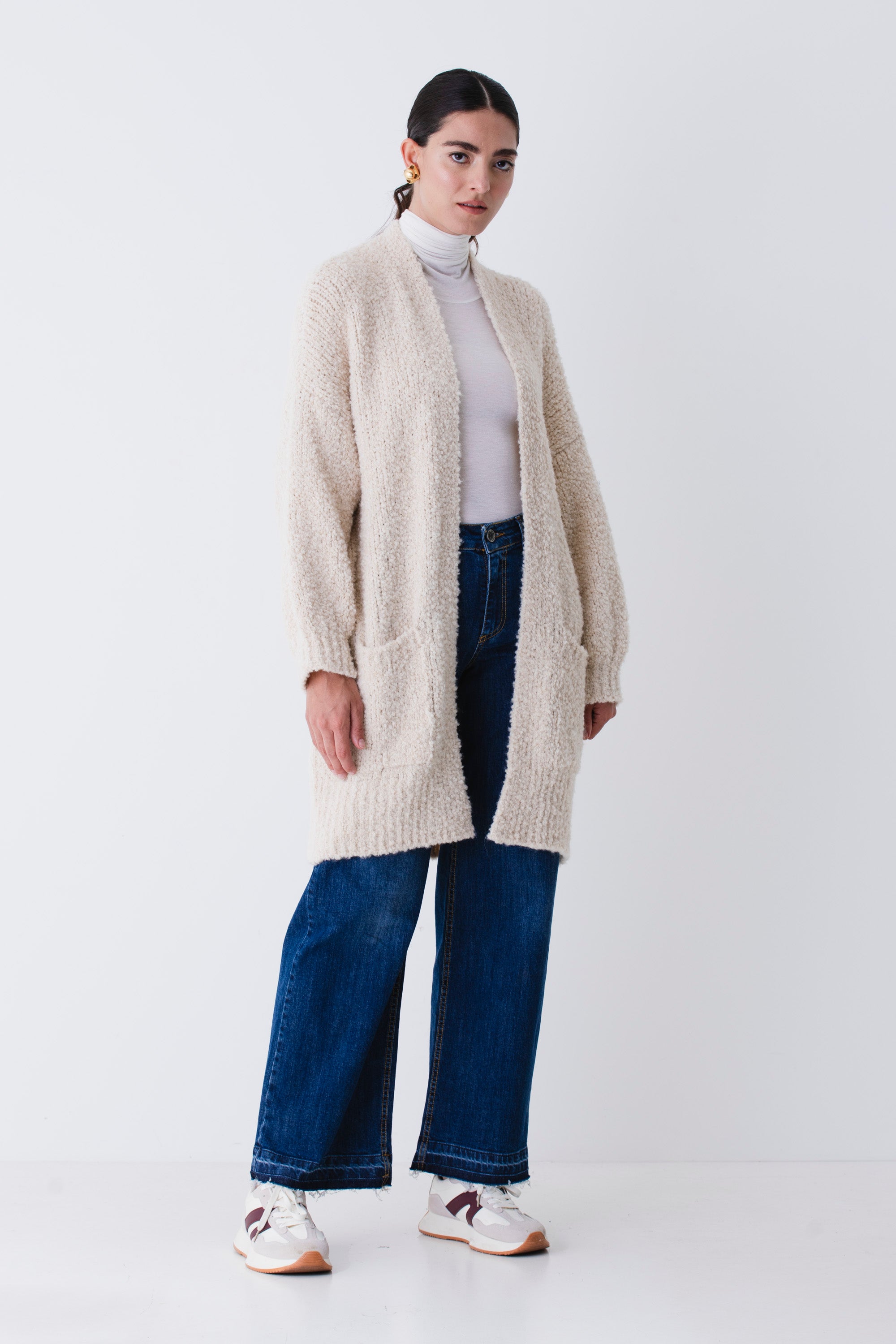 Cardigan lungo in misto lana boucle - FW26