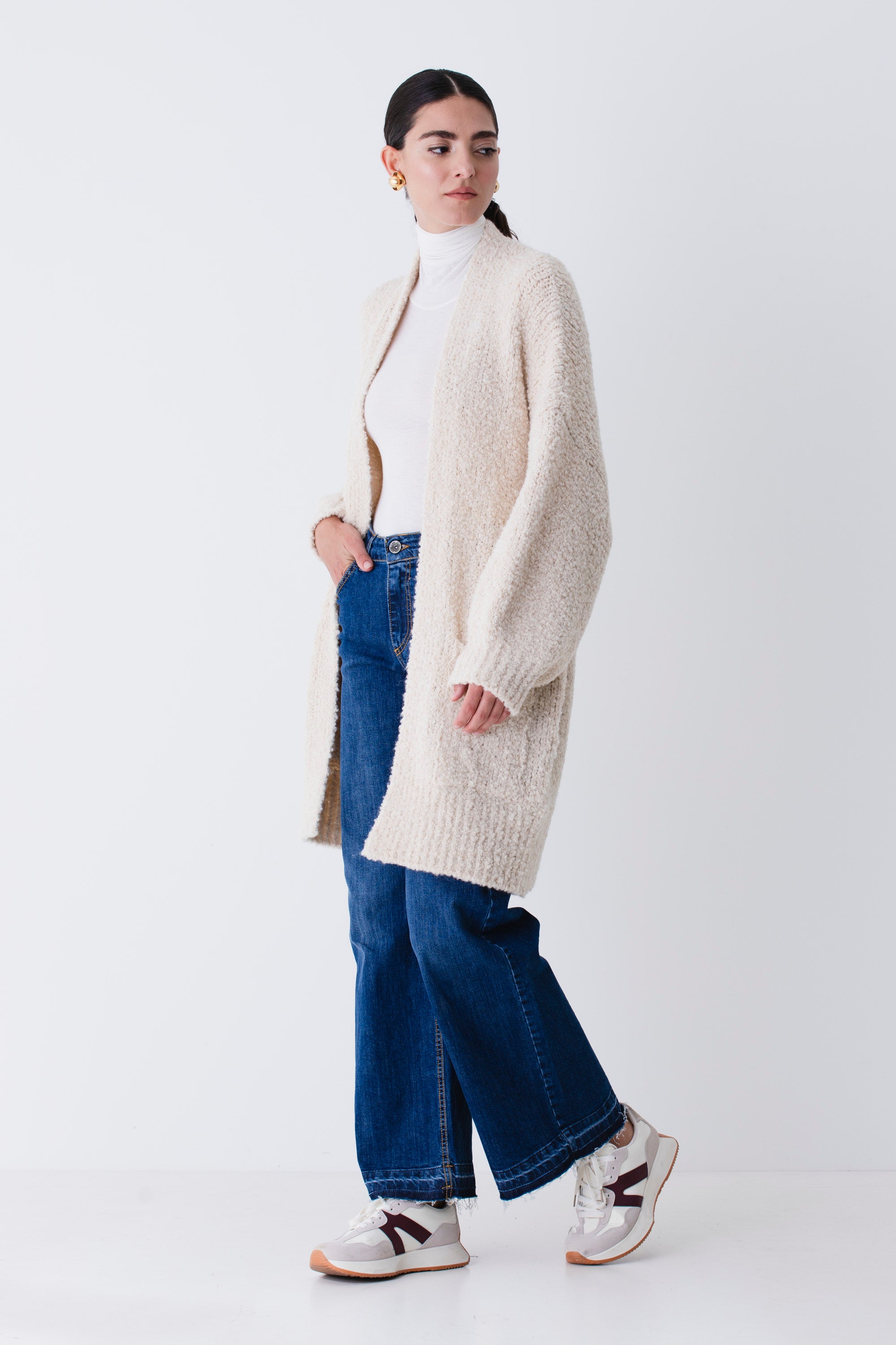 Cardigan lungo in misto lana boucle - FW26