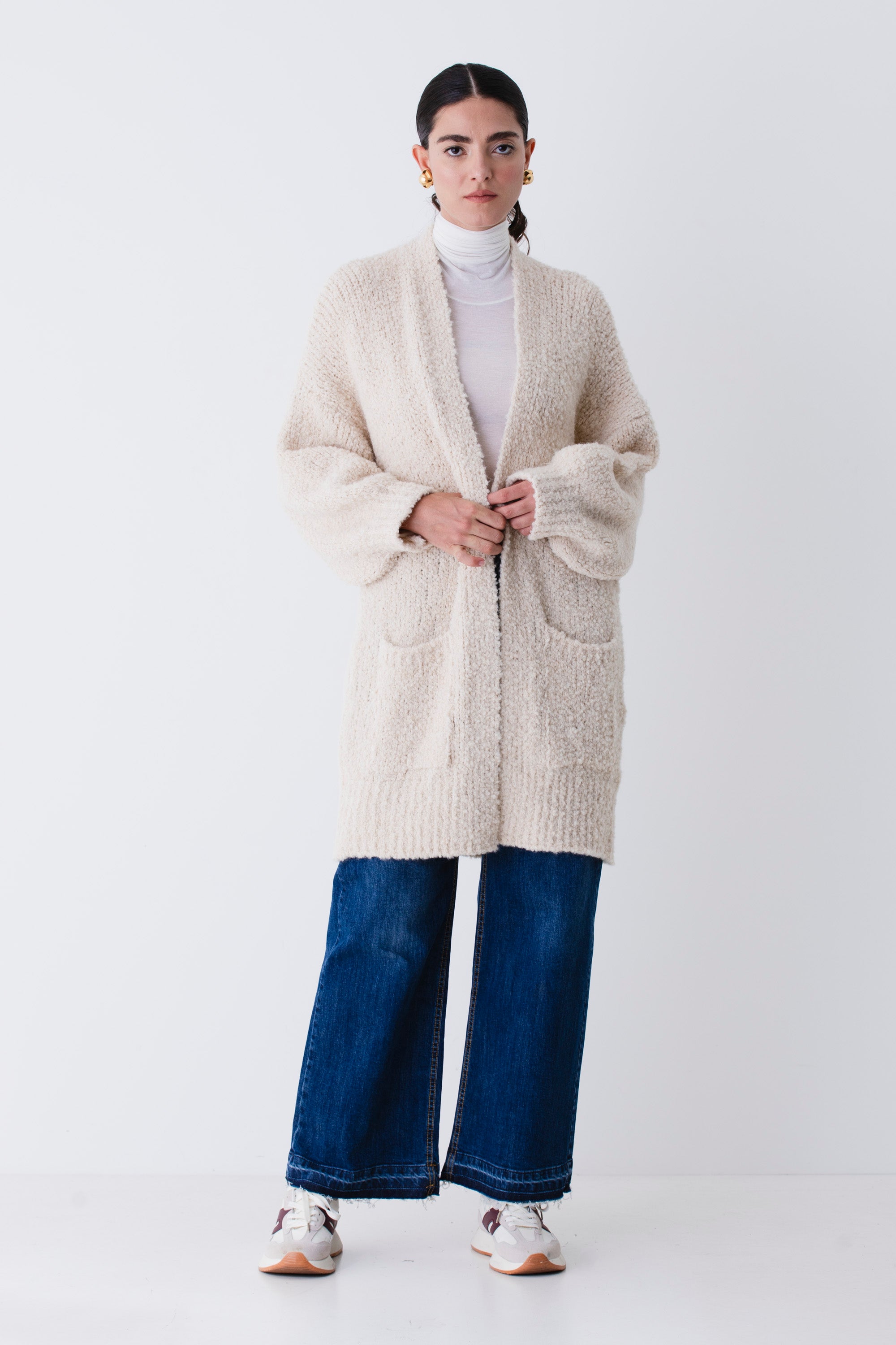 Cardigan lungo in misto lana boucle - FW26