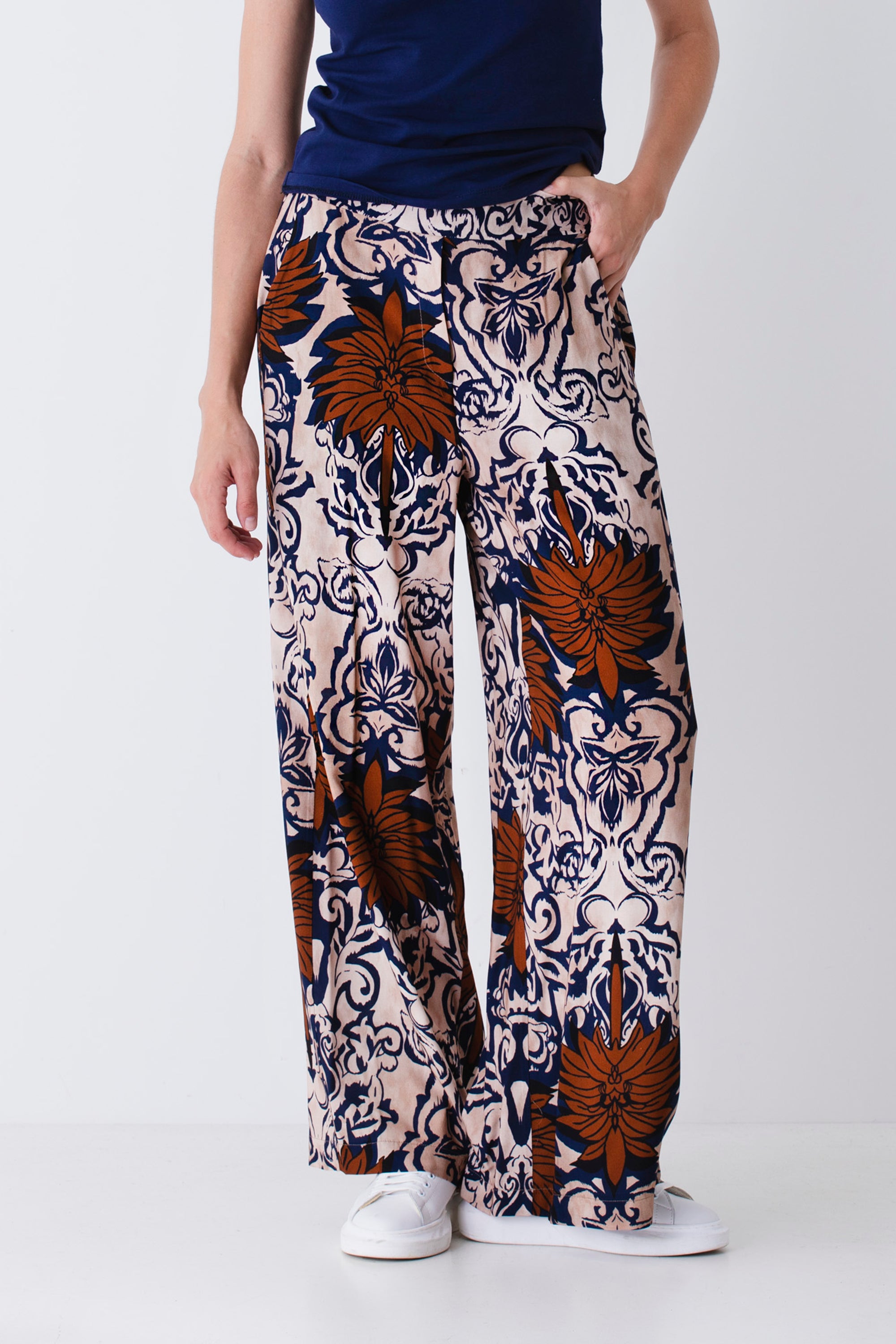Pantalone palazzo fantasia etnica in viscosa - PE25