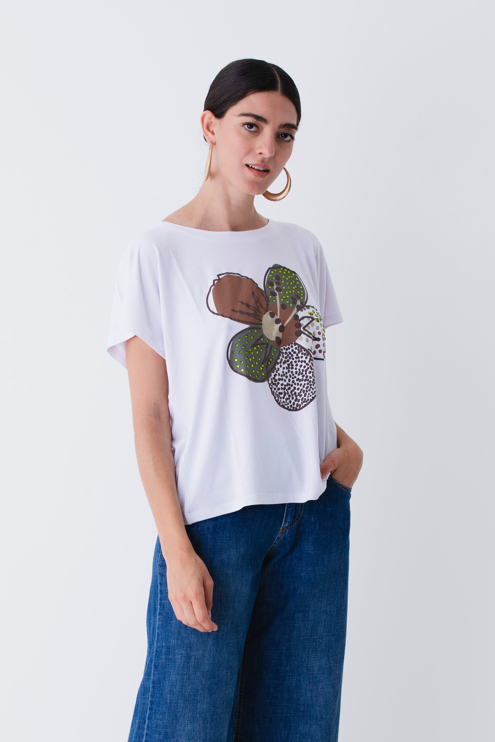 T-shirt over in viscosa con strass - PE25