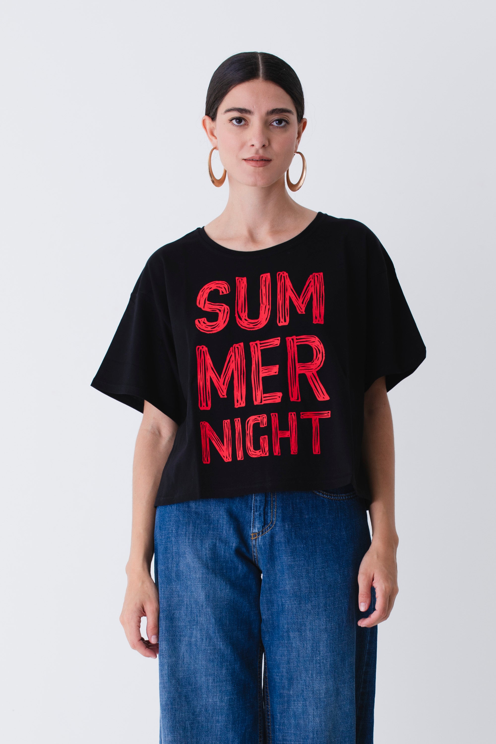 T-shirt boxy fit con scritta in rilievo - PE25
