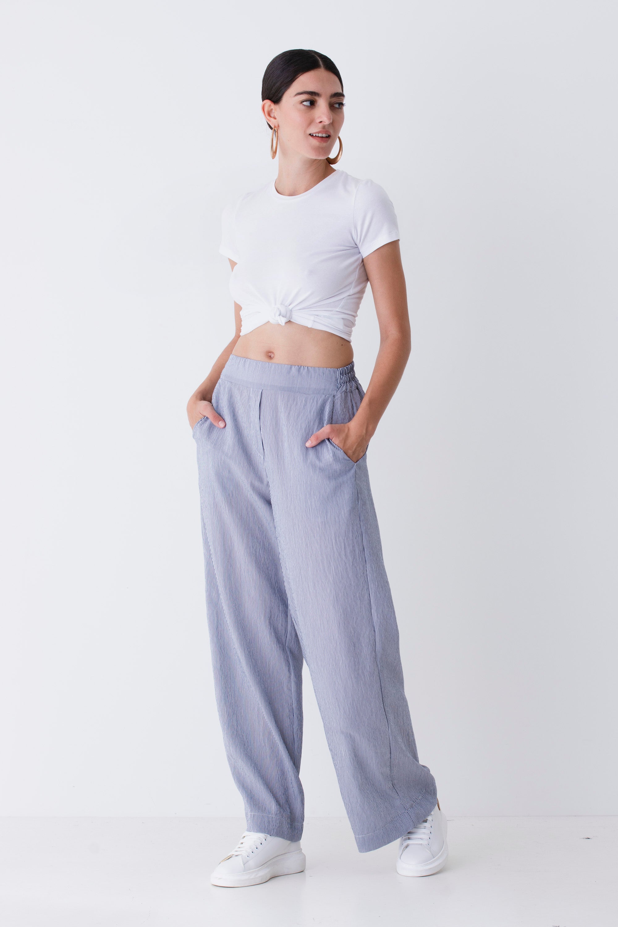 Pantalone palazzo in viscosa a righe - PE25