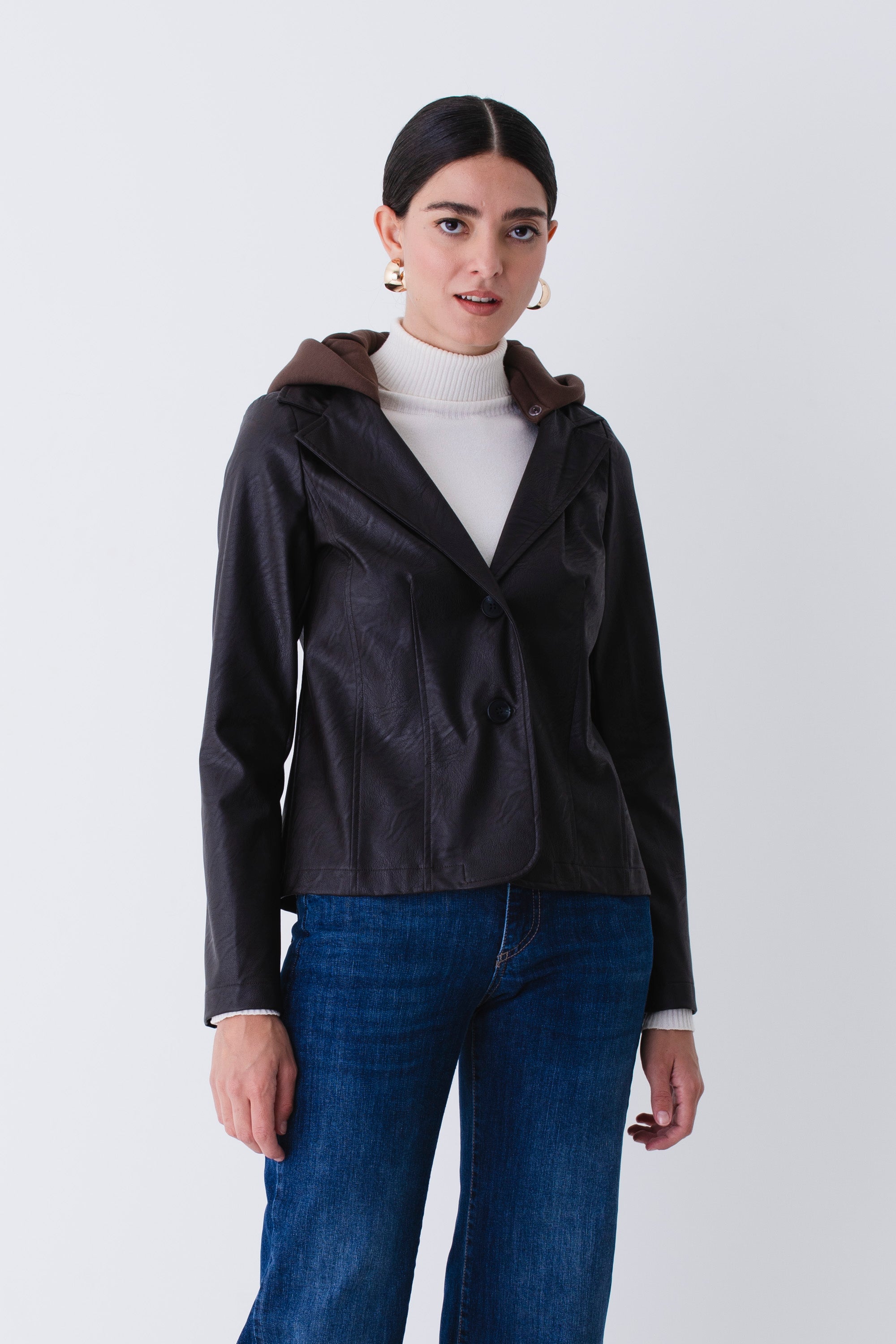 Giacca in similpelle con cappuccio in felpa - FW26
