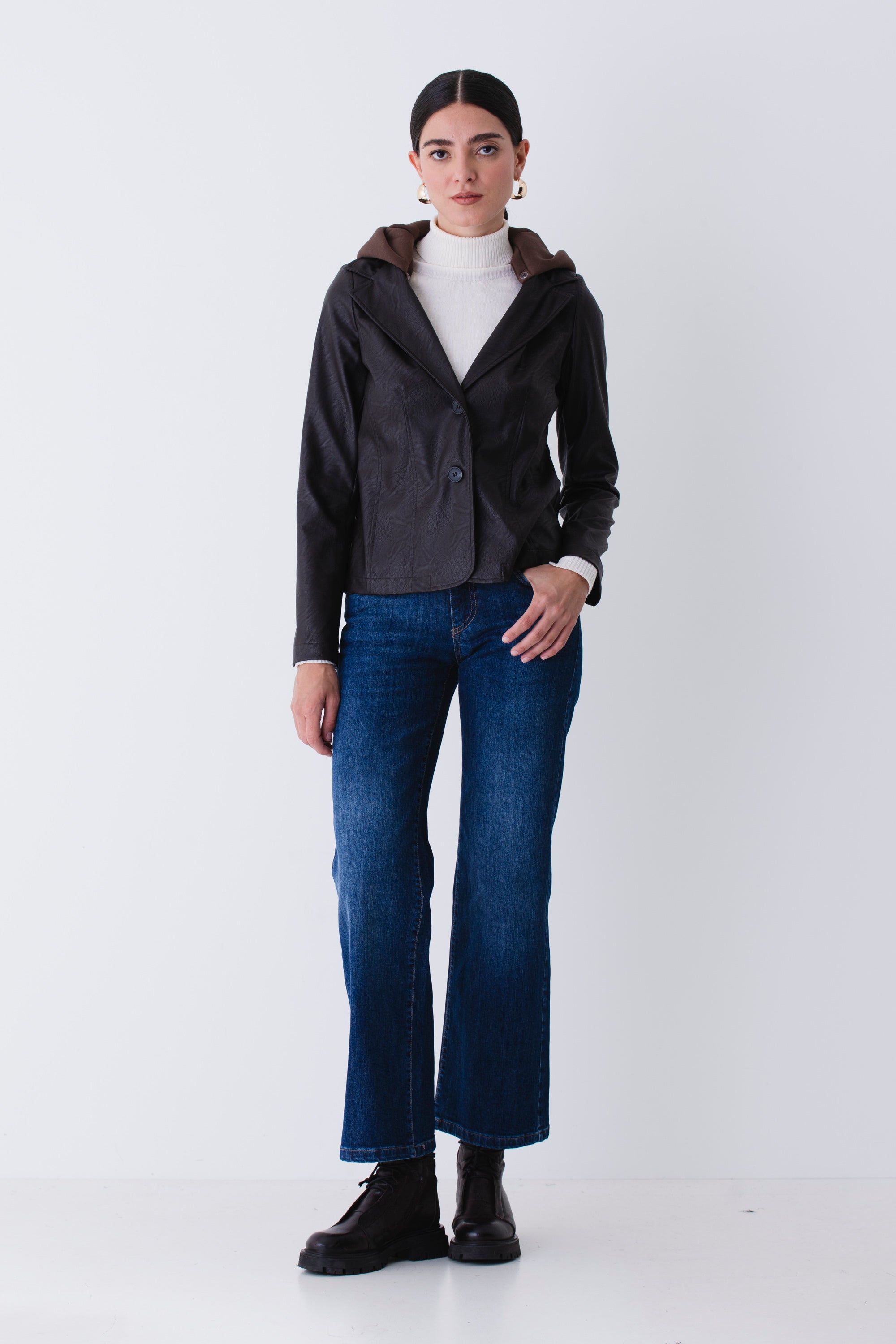 Giacca in similpelle con cappuccio in felpa - FW26