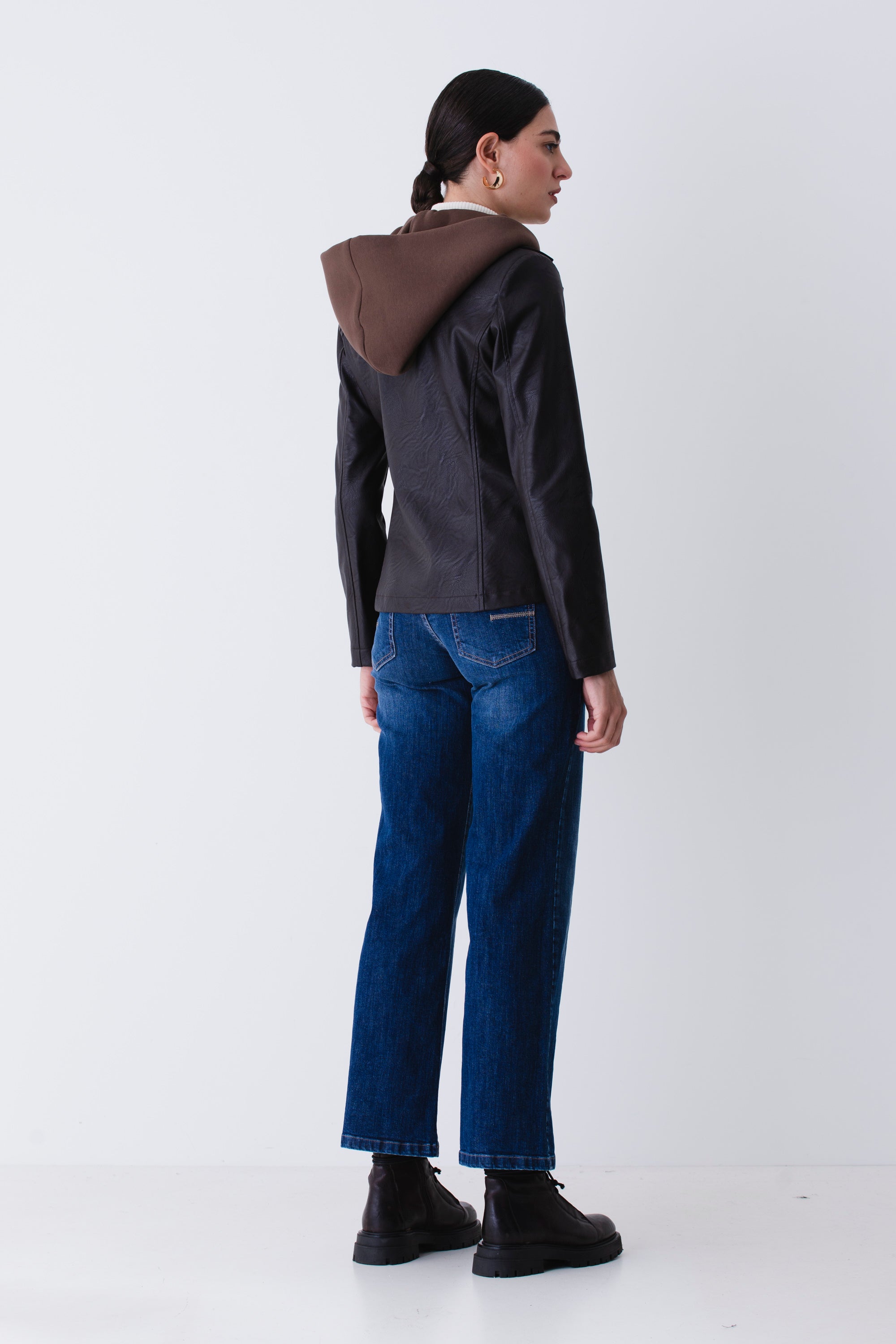 Giacca in similpelle con cappuccio in felpa - FW26