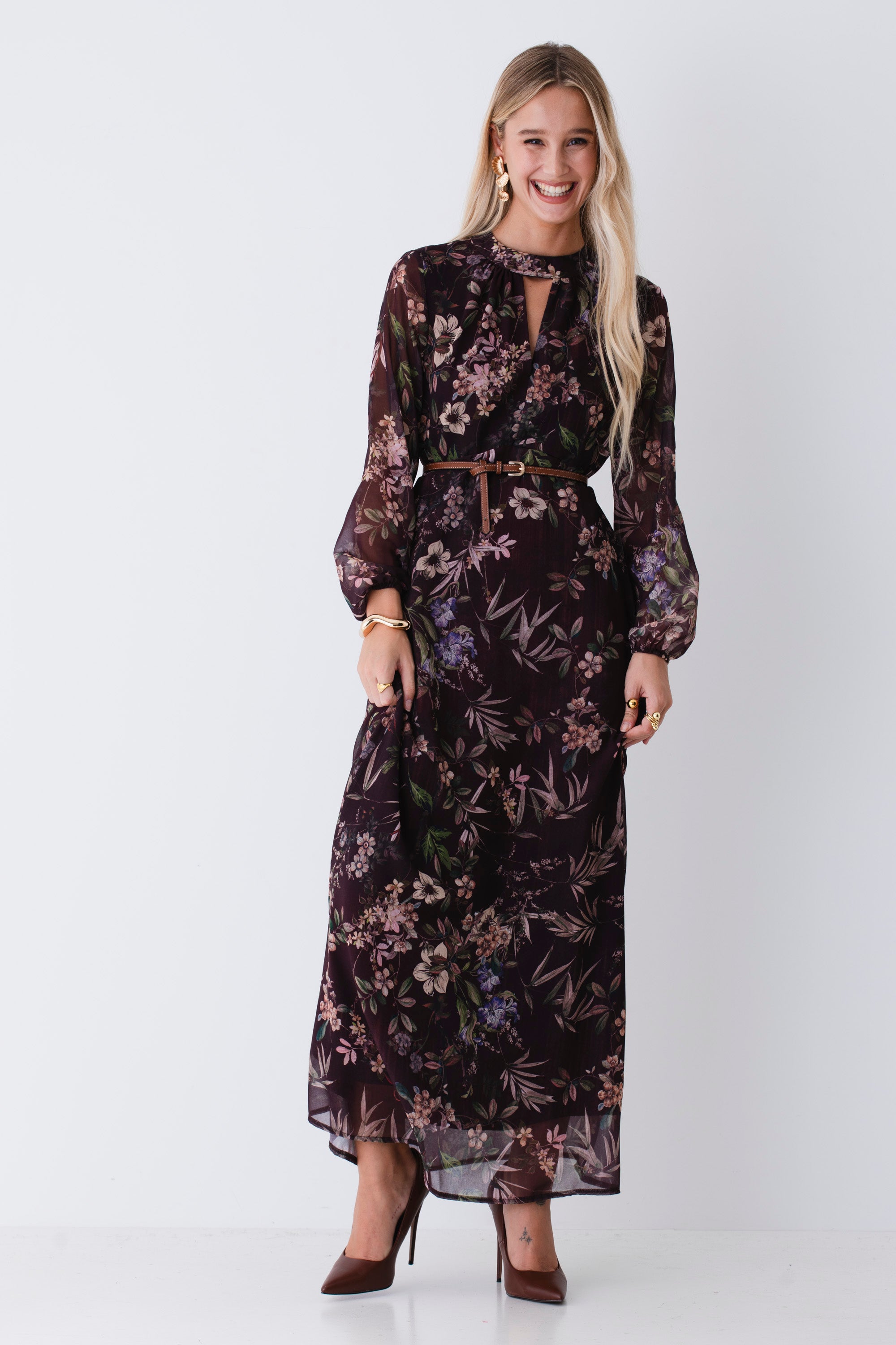 Abito lungo in georgette fantasia floreale - FW26