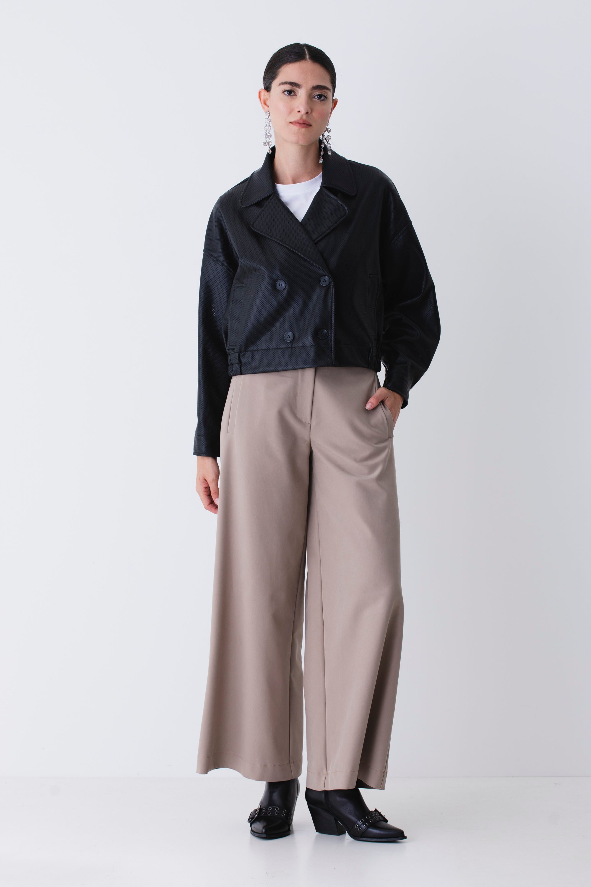 Giacca doppio petto in similpelle traforata - FW26