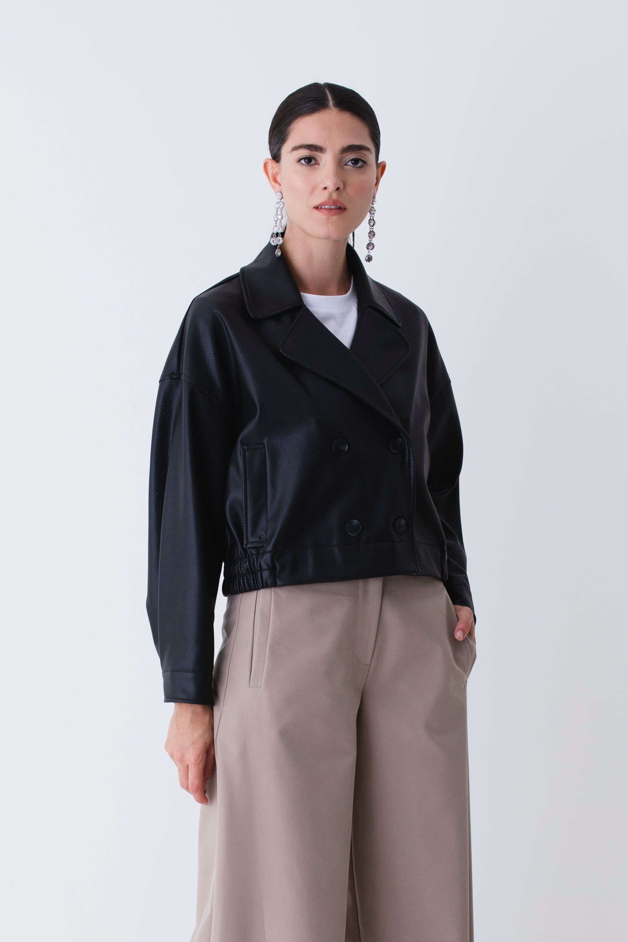 Giacca doppio petto in similpelle traforata - FW26
