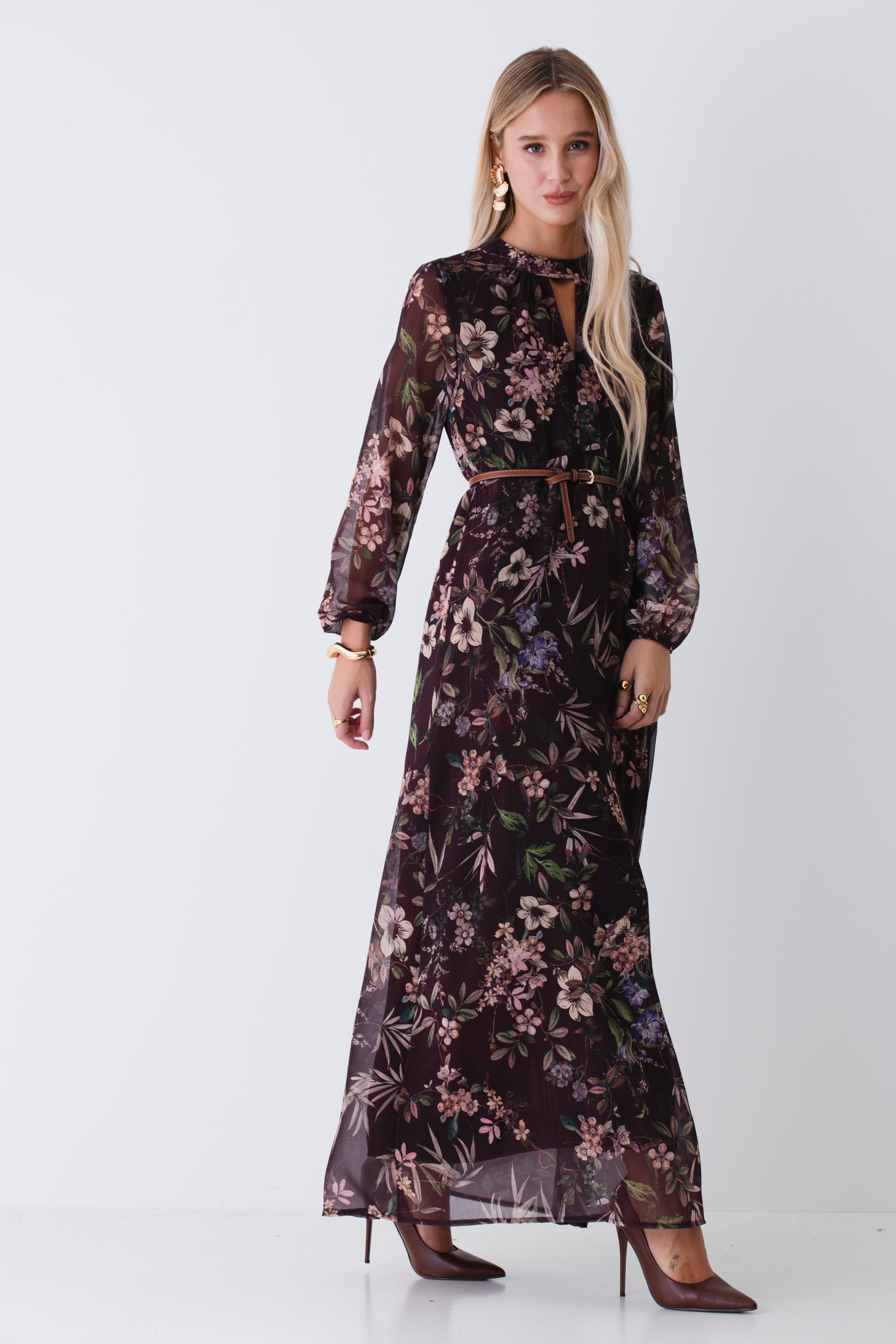 Abito lungo in georgette fantasia floreale - FW26