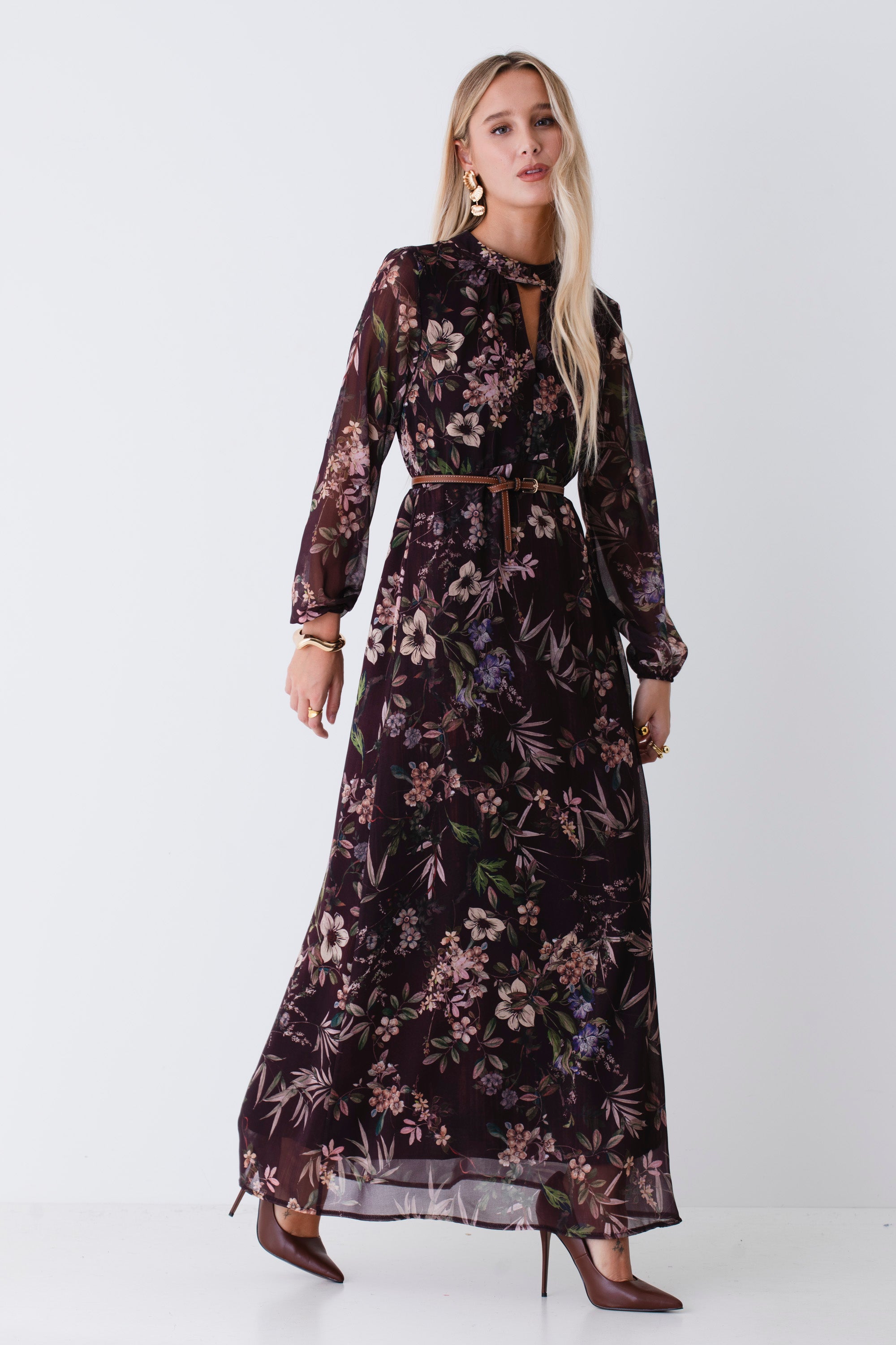 Abito lungo in georgette fantasia floreale - FW26