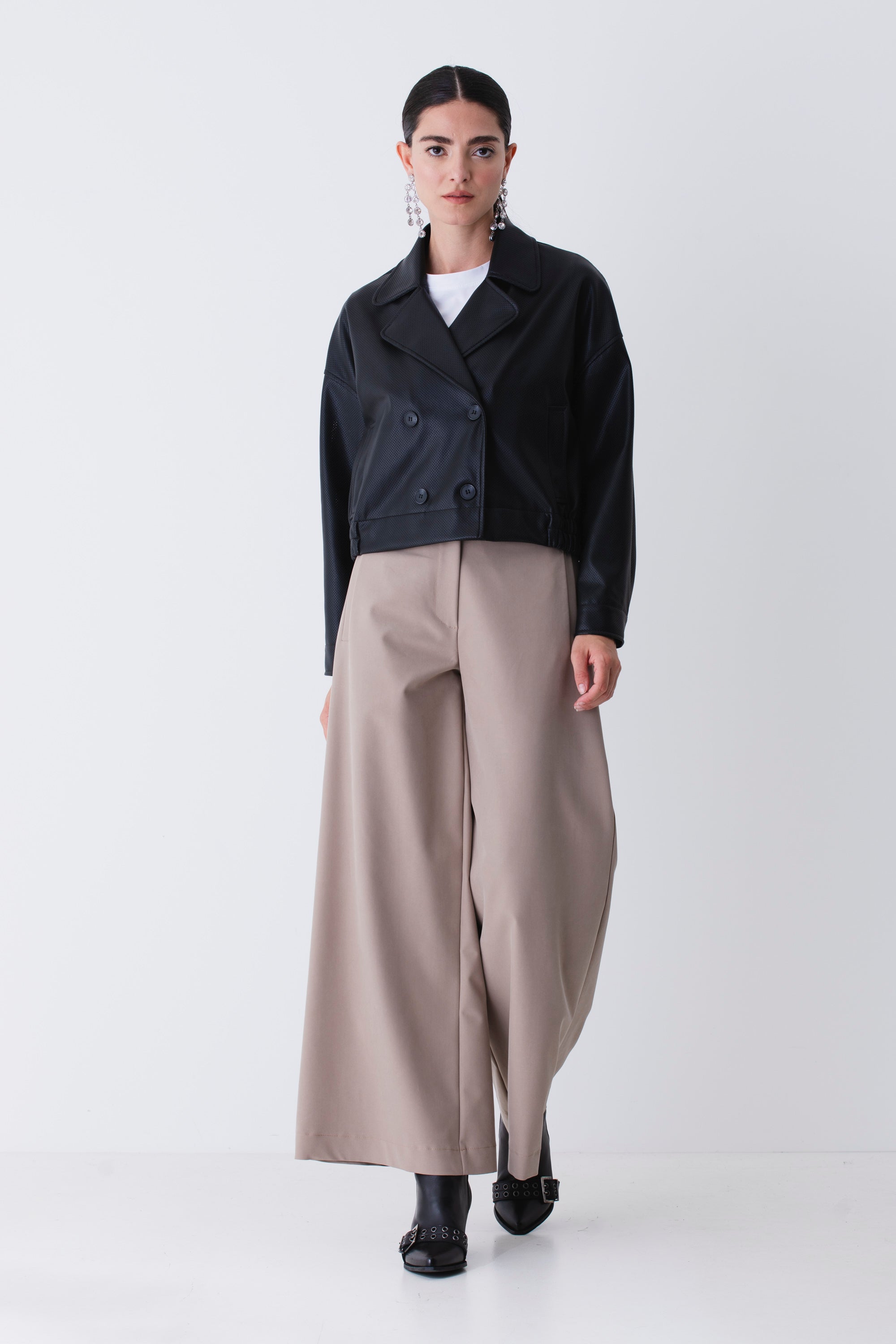 Giacca doppio petto in similpelle traforata - FW26