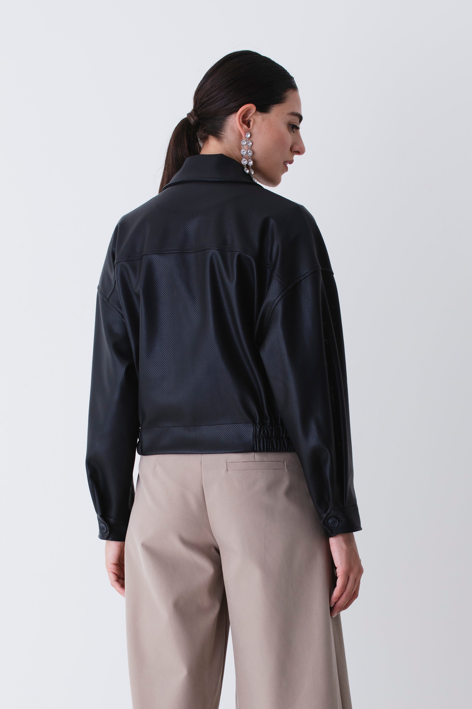 Giacca doppio petto in similpelle traforata - FW26