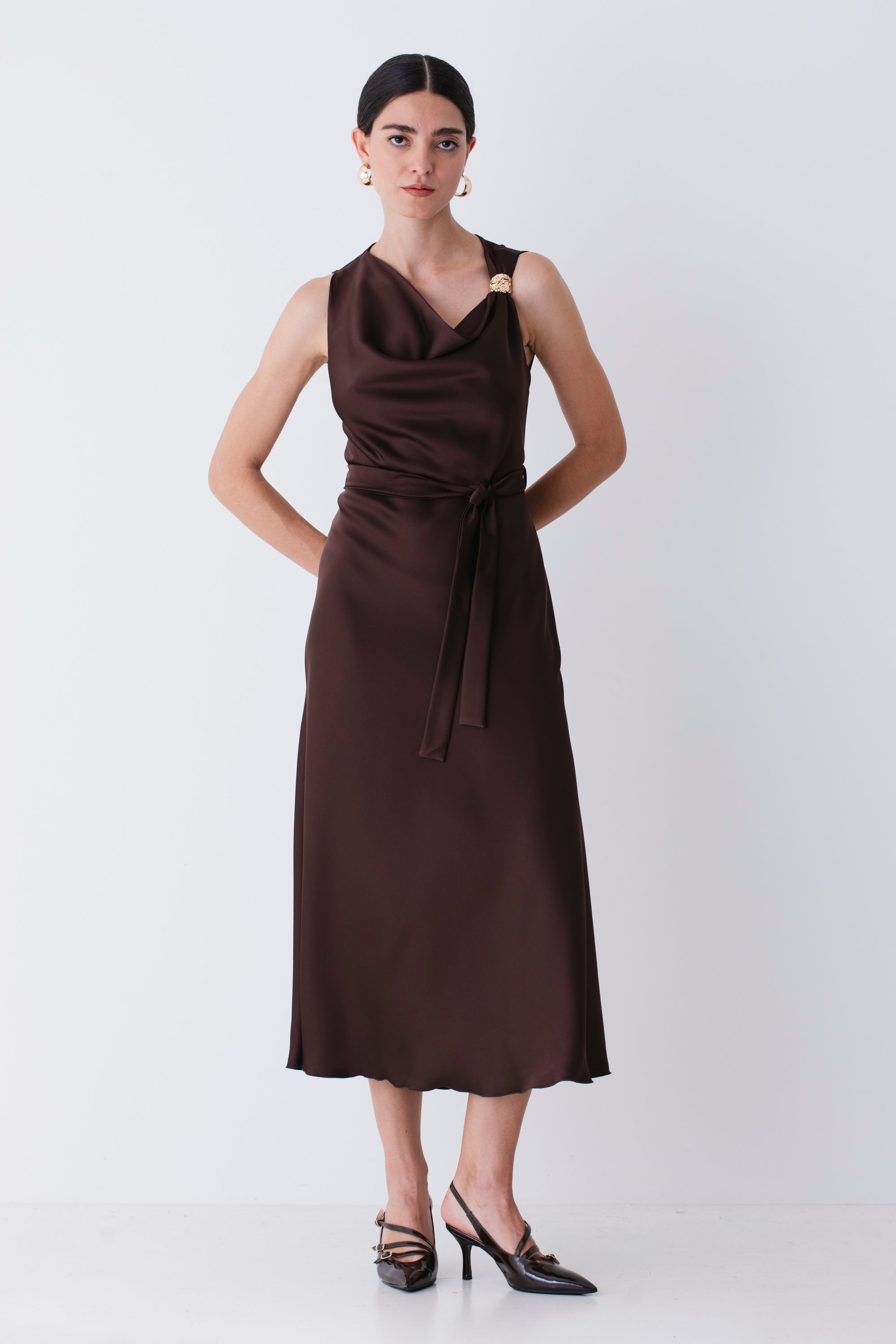 Abito midi in raso con applicazione oro - FW26