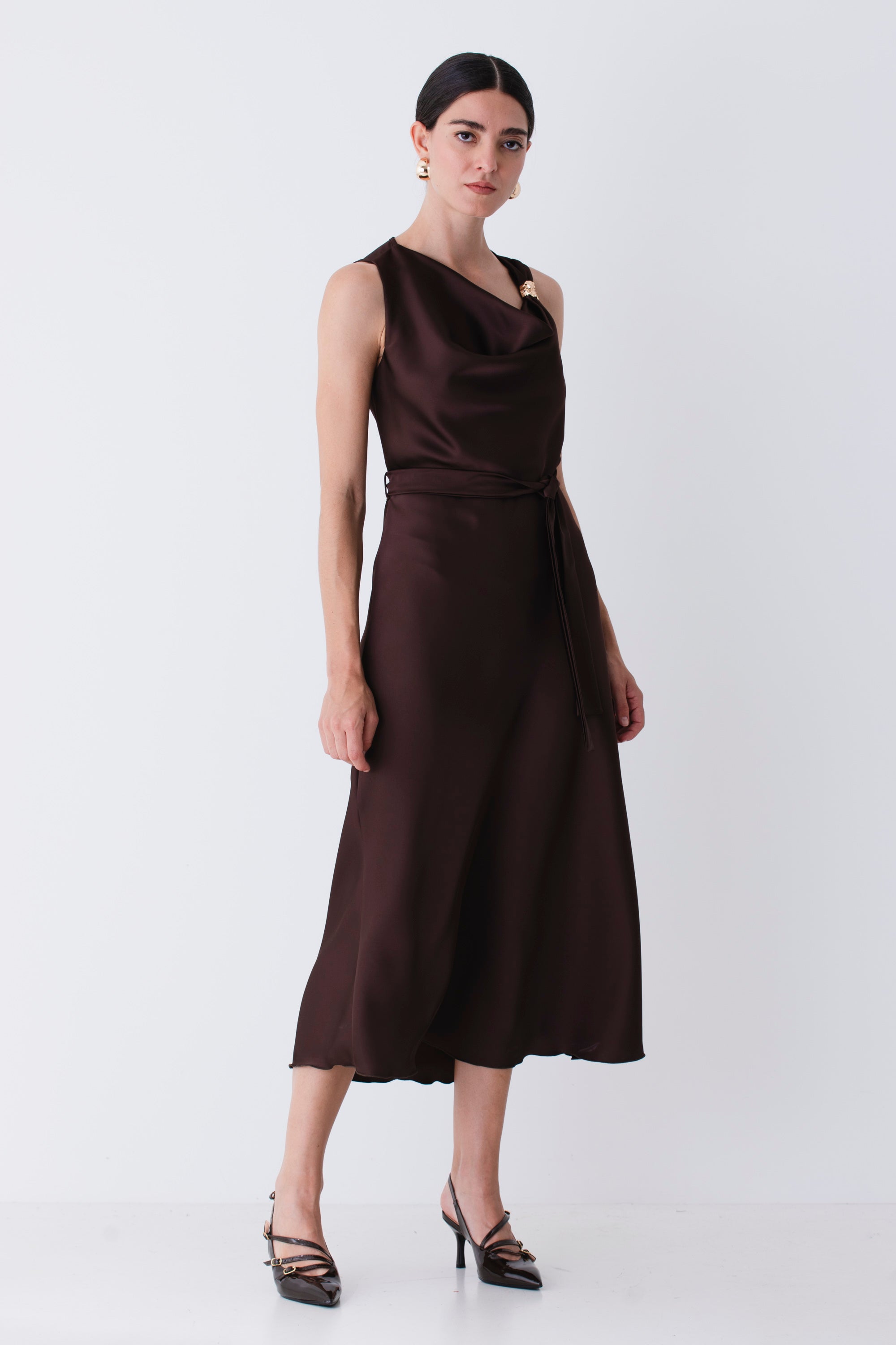 Abito midi in raso con applicazione oro - FW26