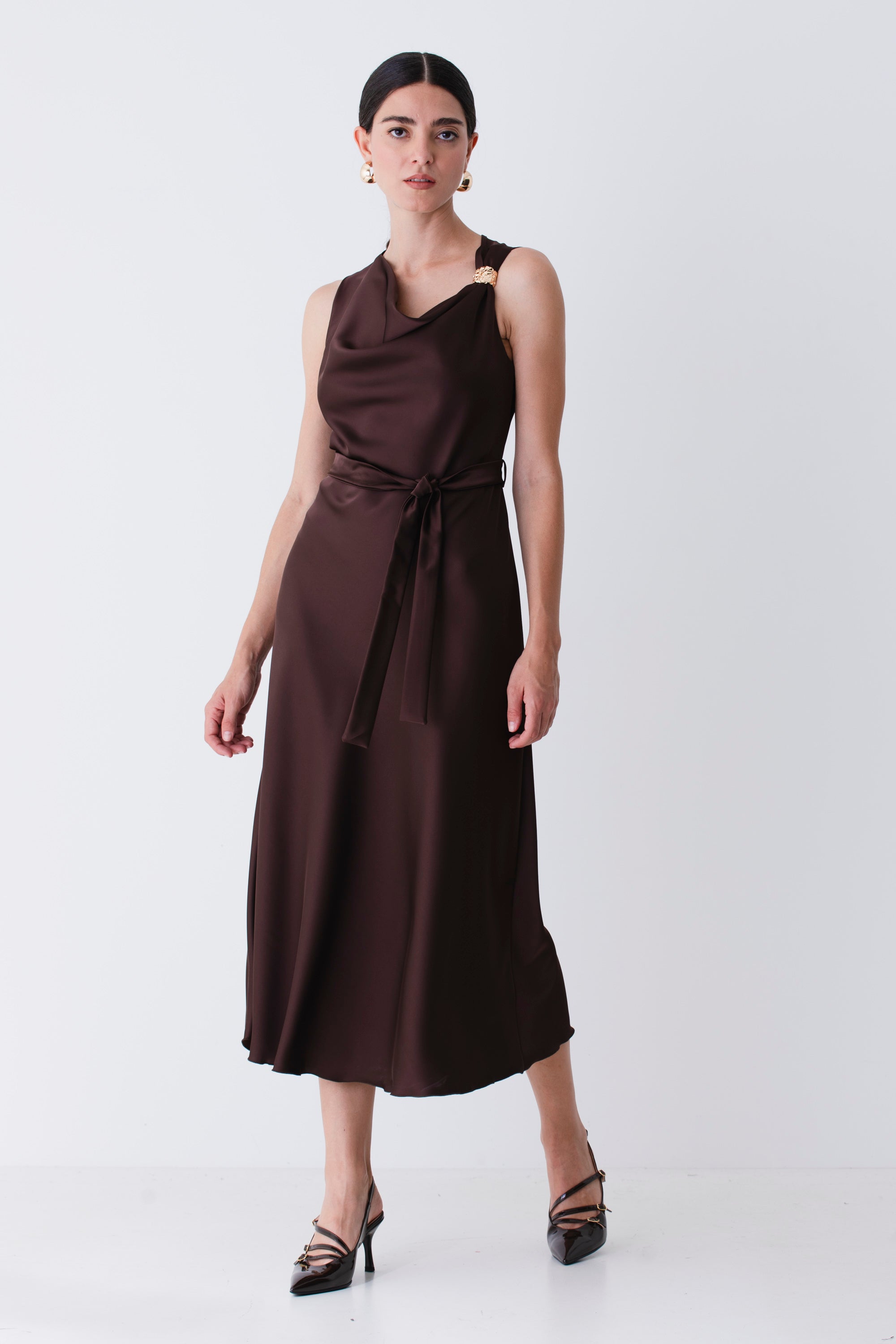 Abito midi in raso con applicazione oro - FW26