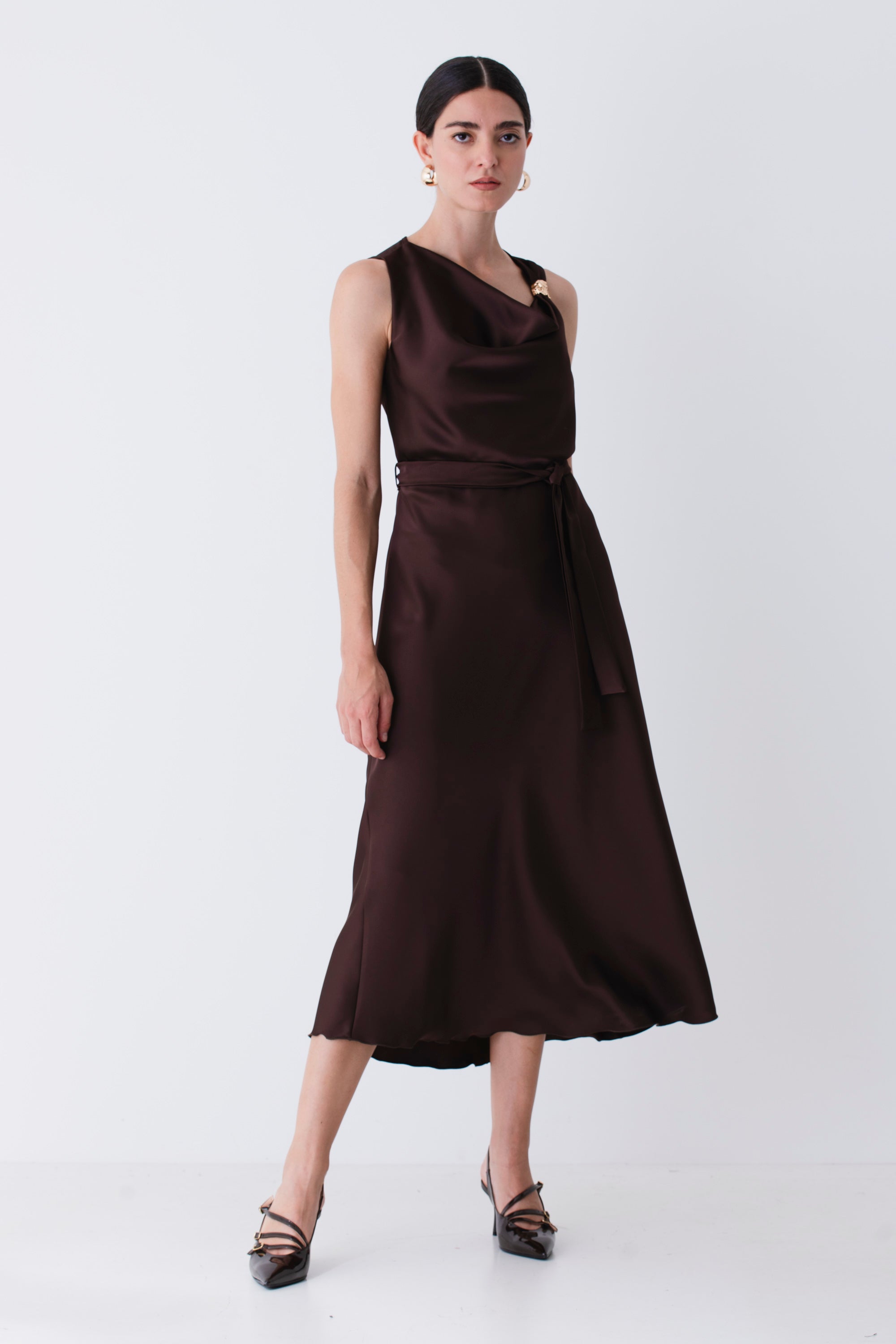 Abito midi in raso con applicazione oro - FW26