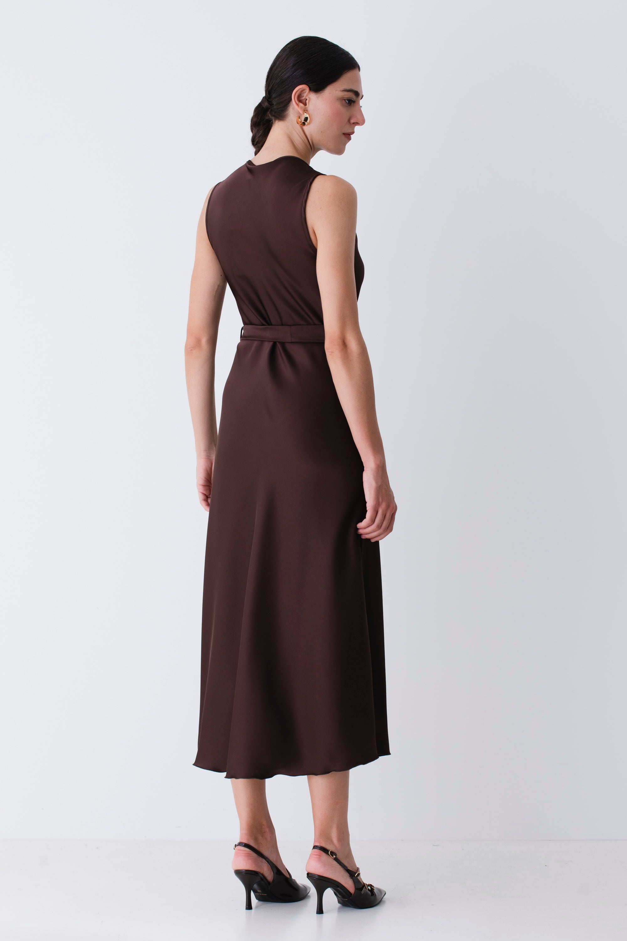 Abito midi in raso con applicazione oro - FW26