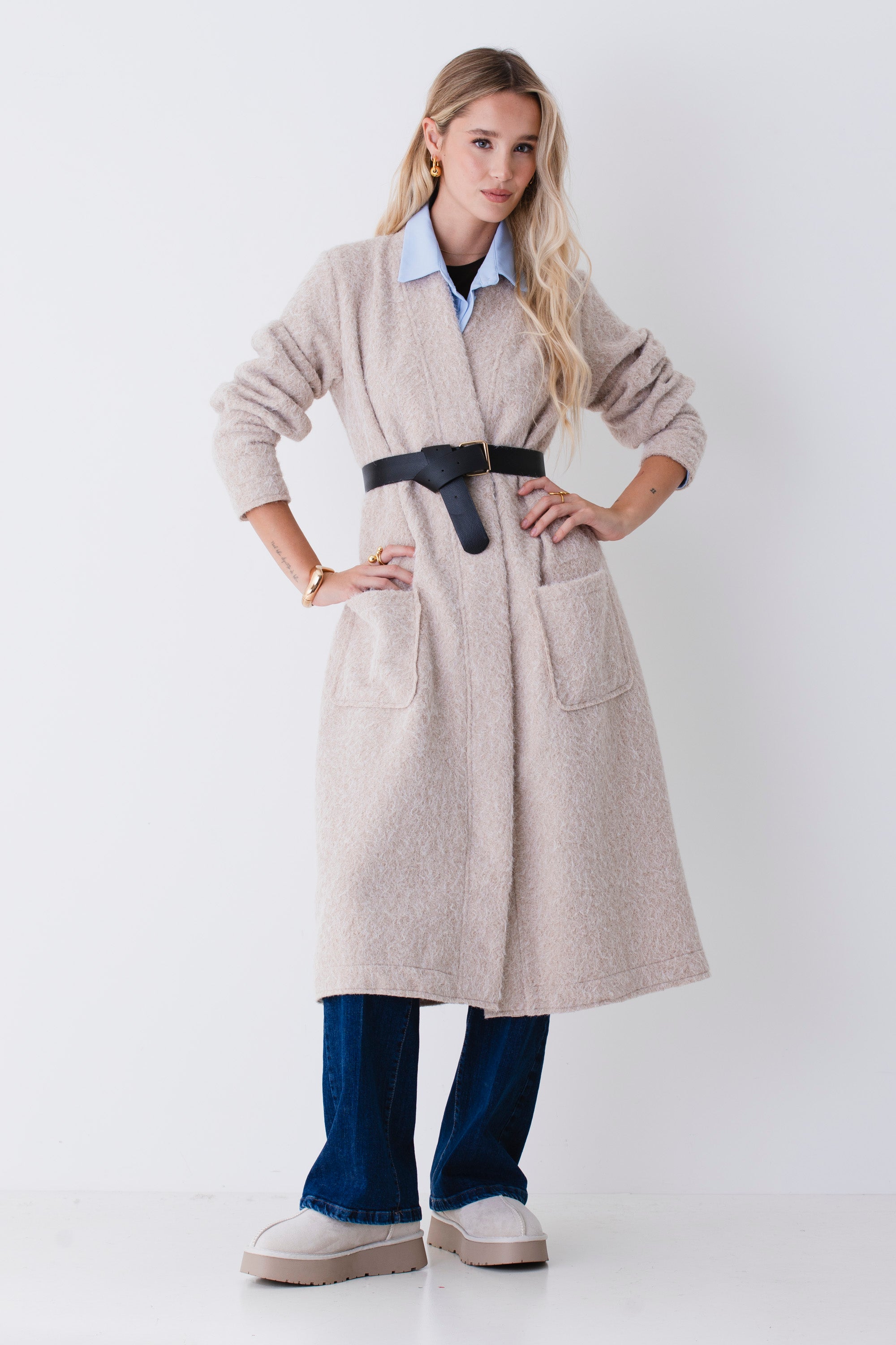 Cappotto lungo in tessuto effetto lana cotta - FW26