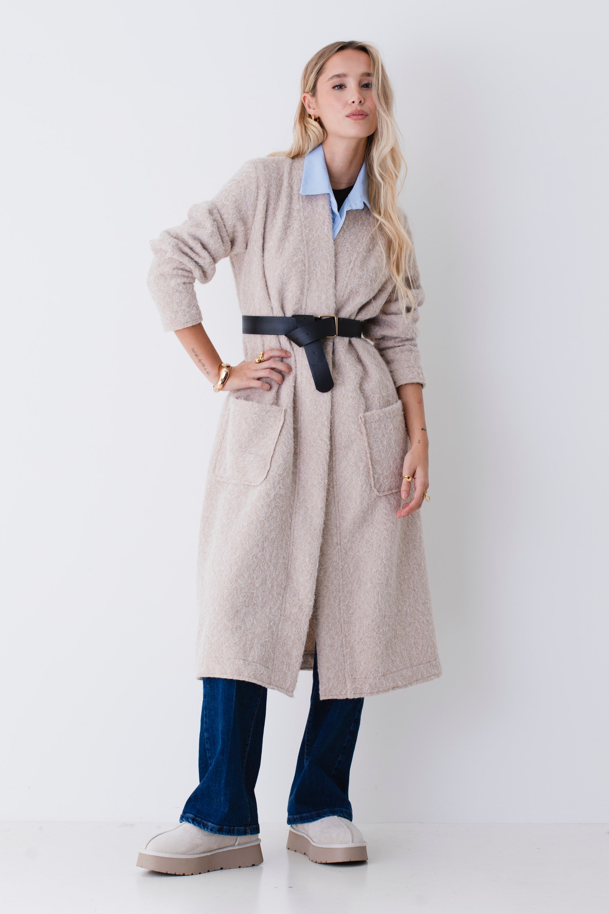 Cappotto lungo in tessuto effetto lana cotta - FW26