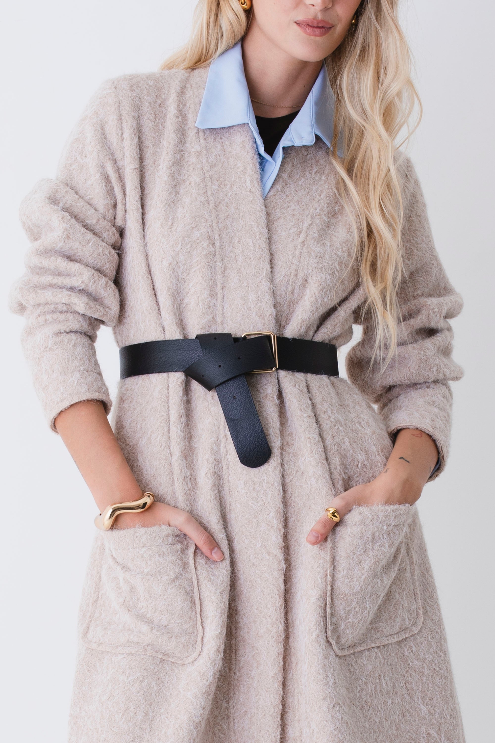 Cappotto lungo in tessuto effetto lana cotta - FW26