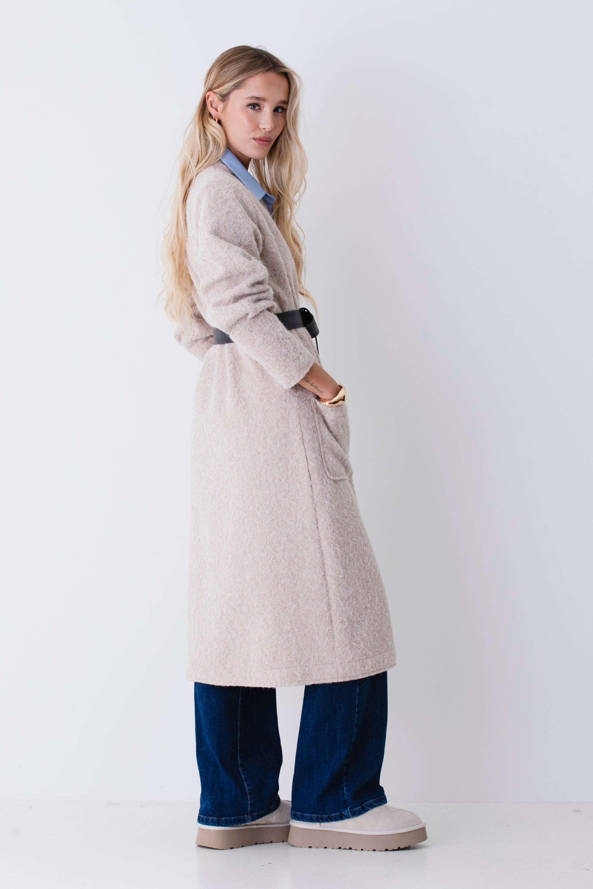 Cappotto lungo in tessuto effetto lana cotta - FW26