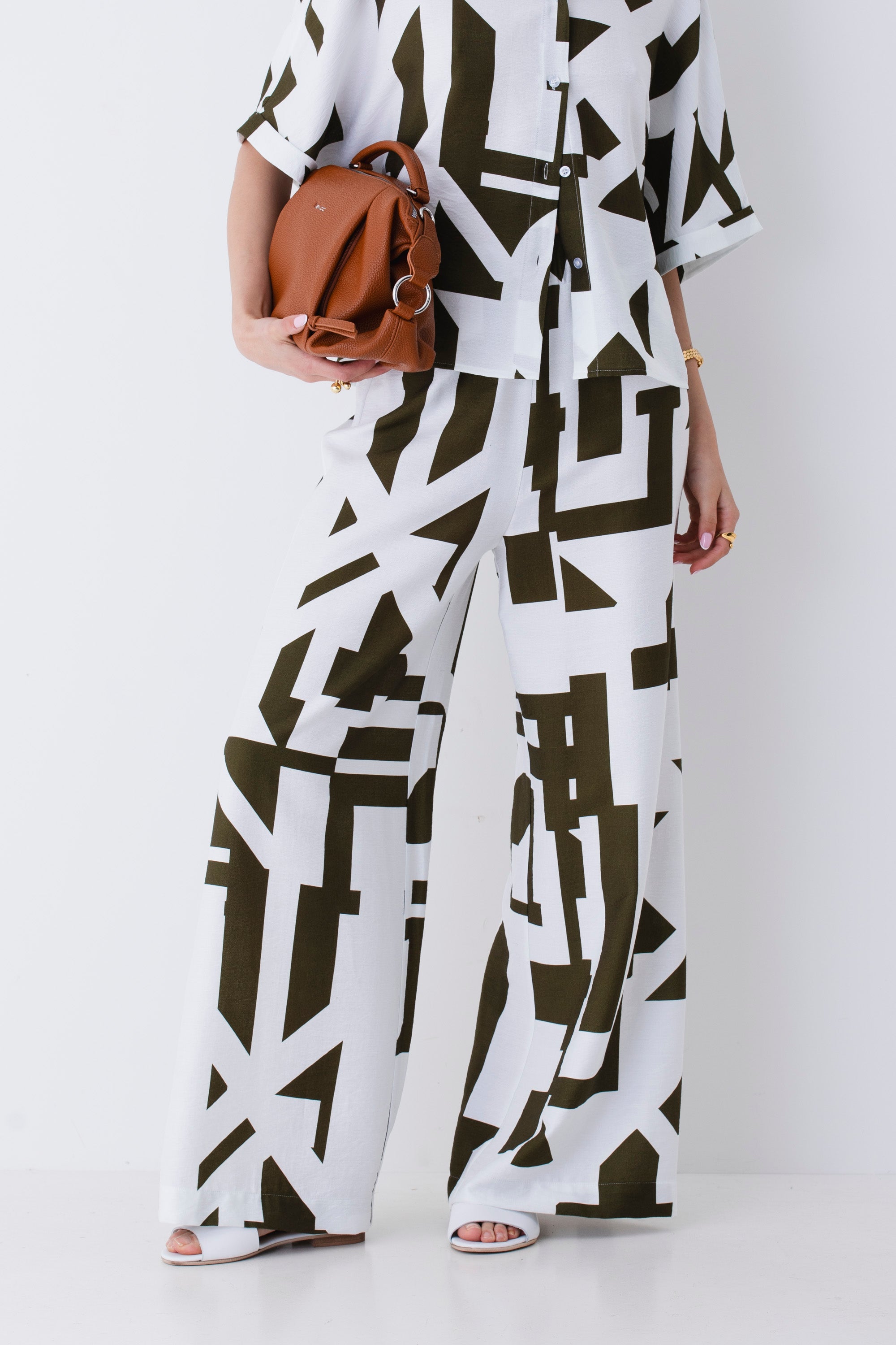 Pantalone palazzo in rayon fantasia geometrica - PE25