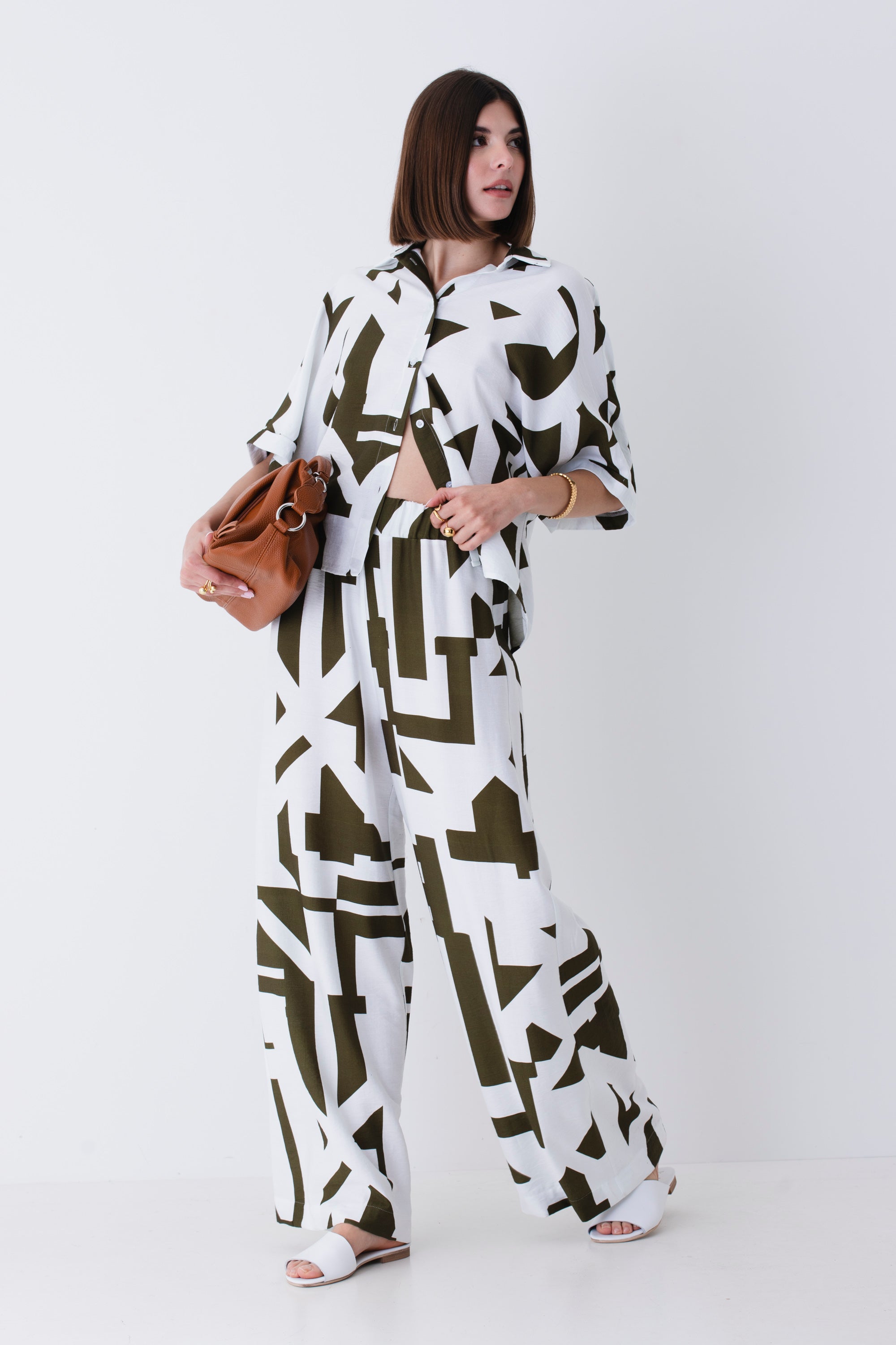 Pantalone palazzo in rayon fantasia geometrica - PE25
