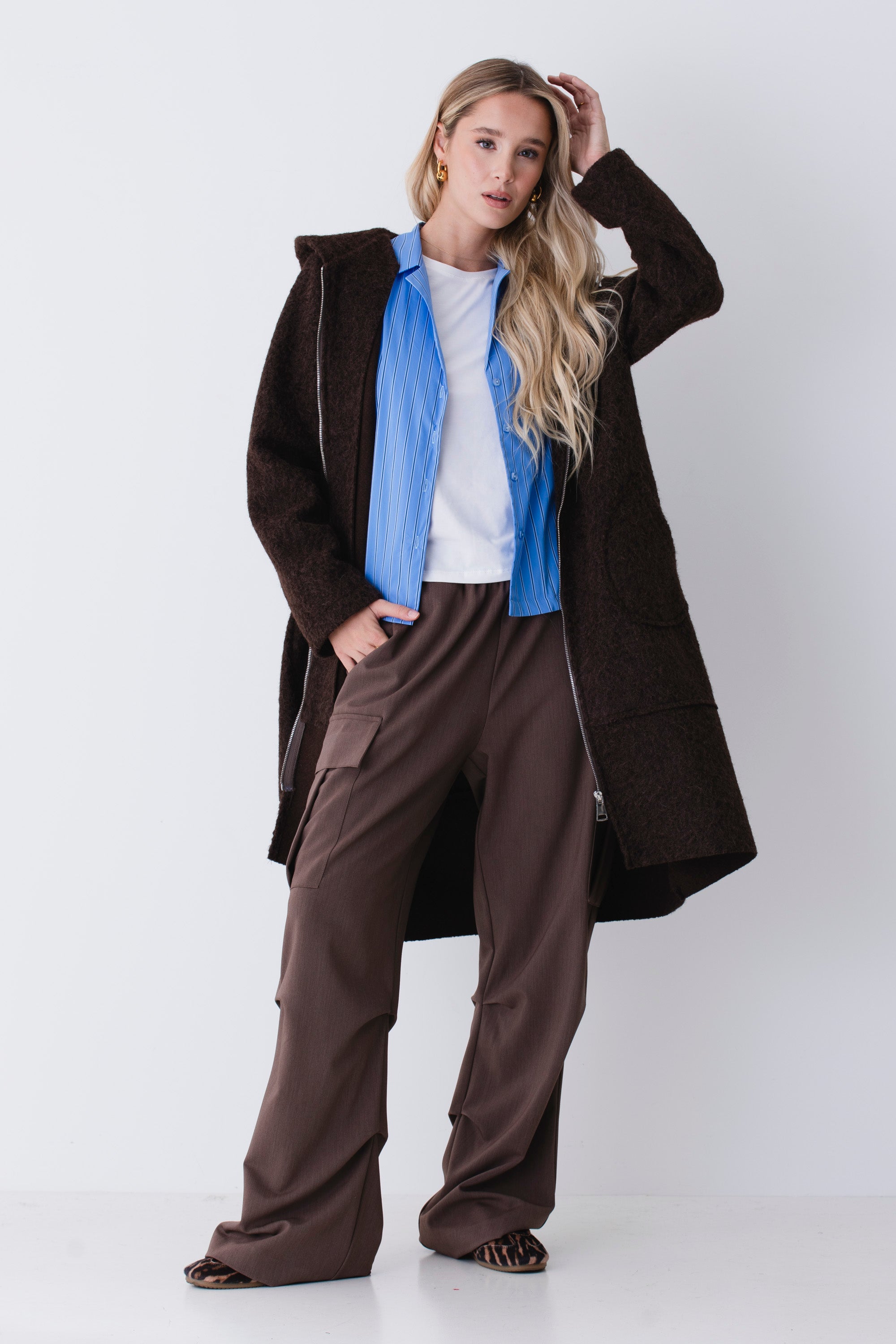 Cappotto a uovo in tessuto effetto lana cotta - FW26
