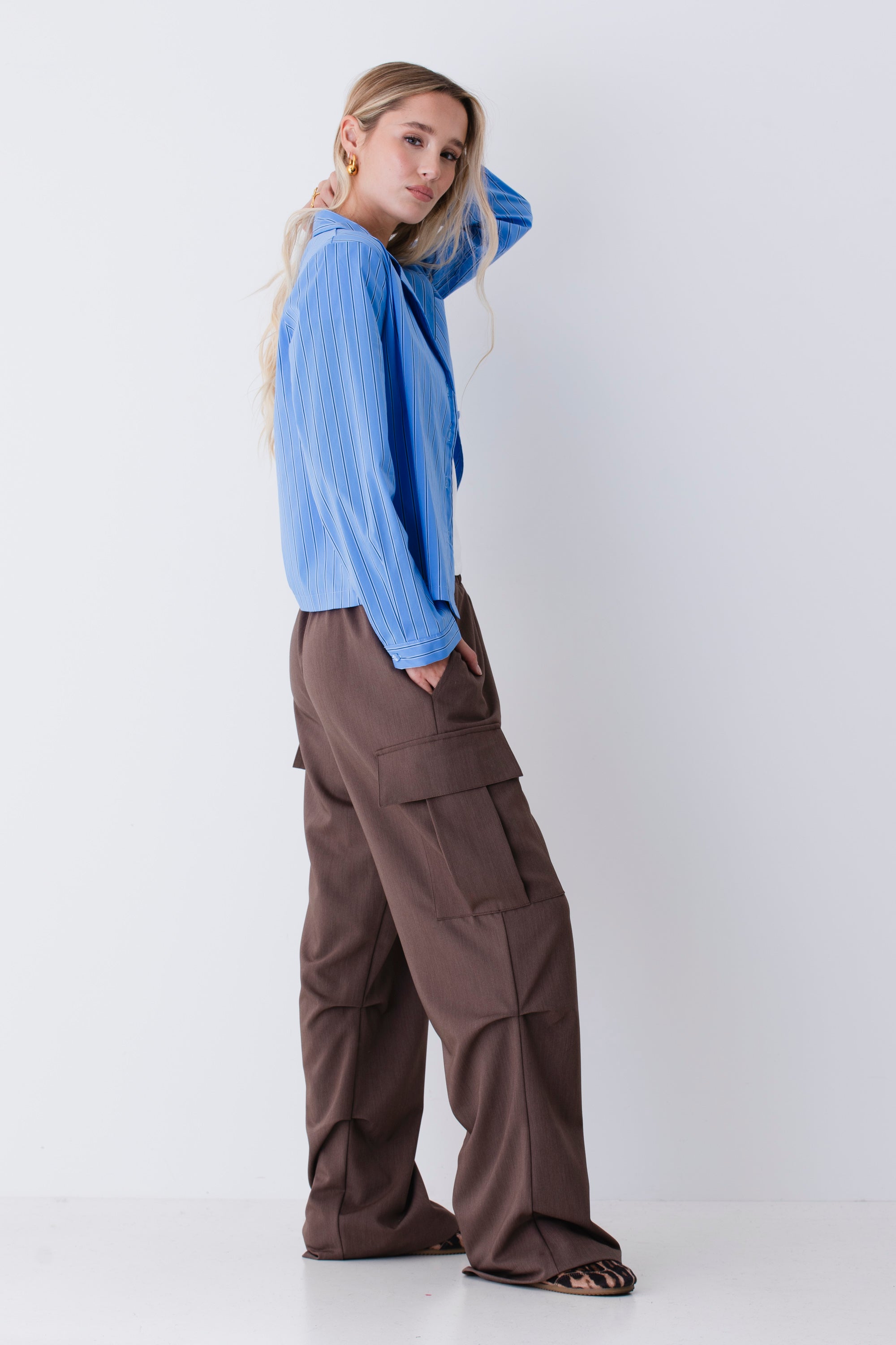 Pantalone cargo in tessuto effetto melange - FW26