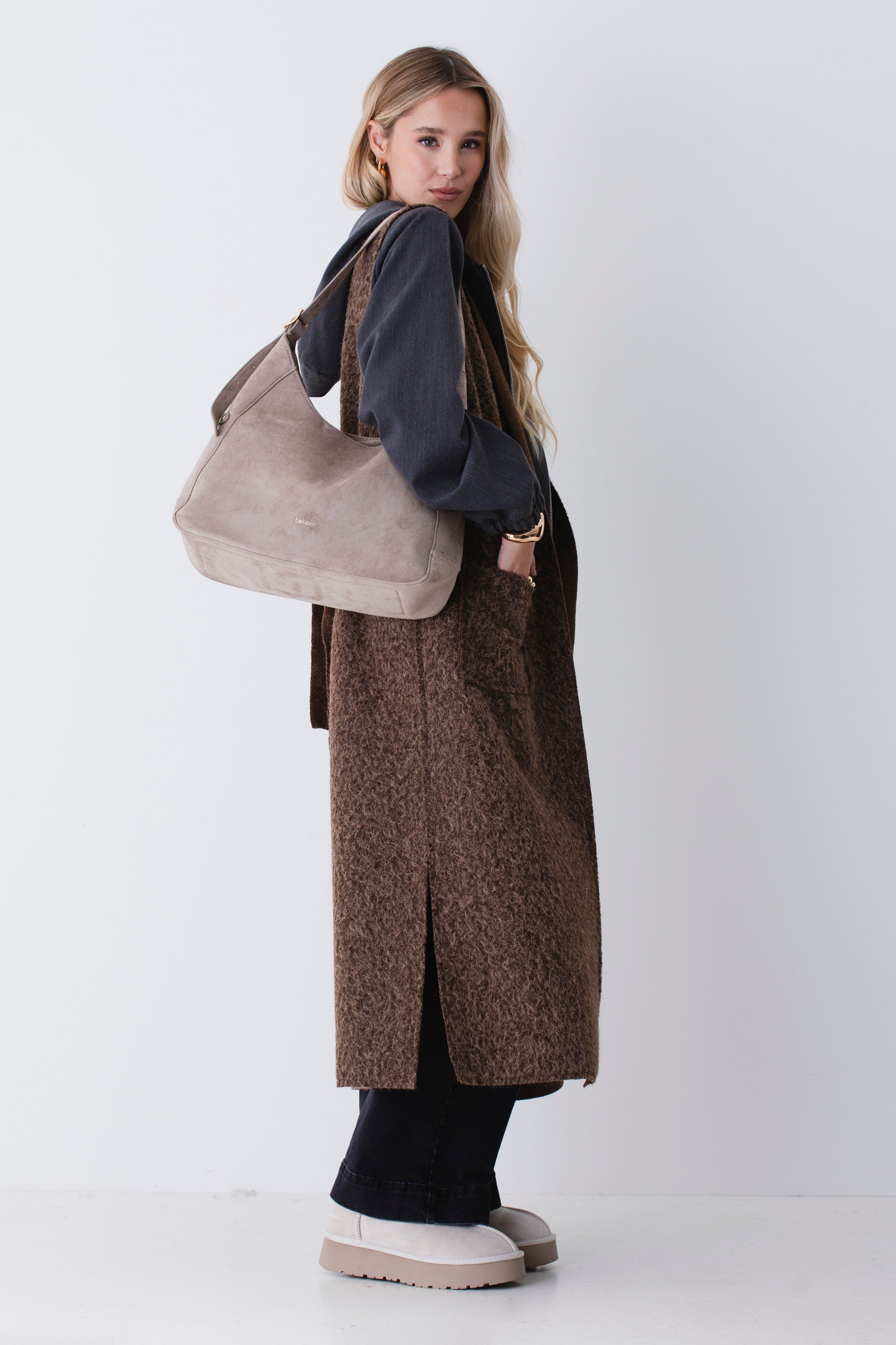 Gilet lungo in tessuto effetto lana cotta - FW26