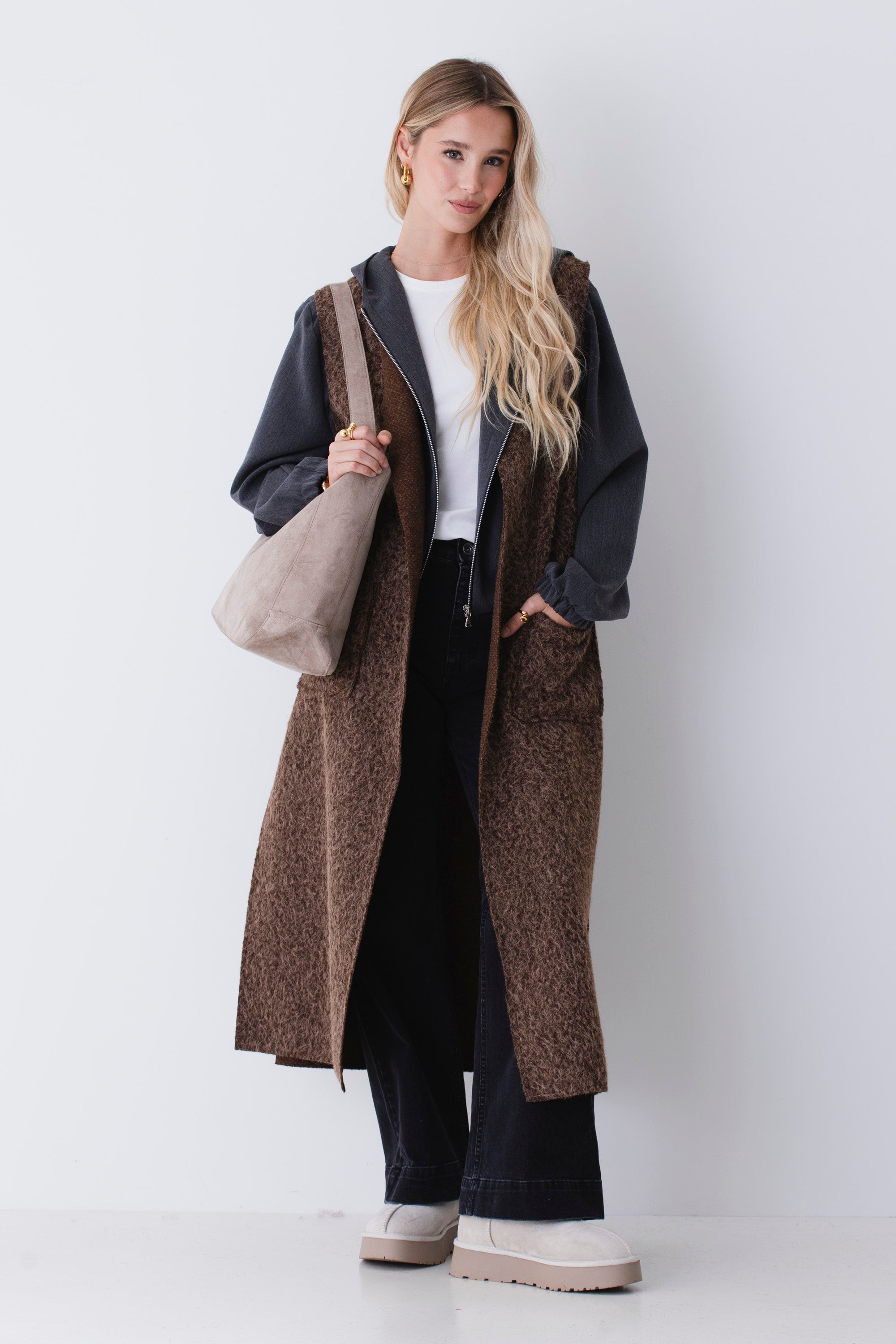 Gilet lungo in tessuto effetto lana cotta - FW26