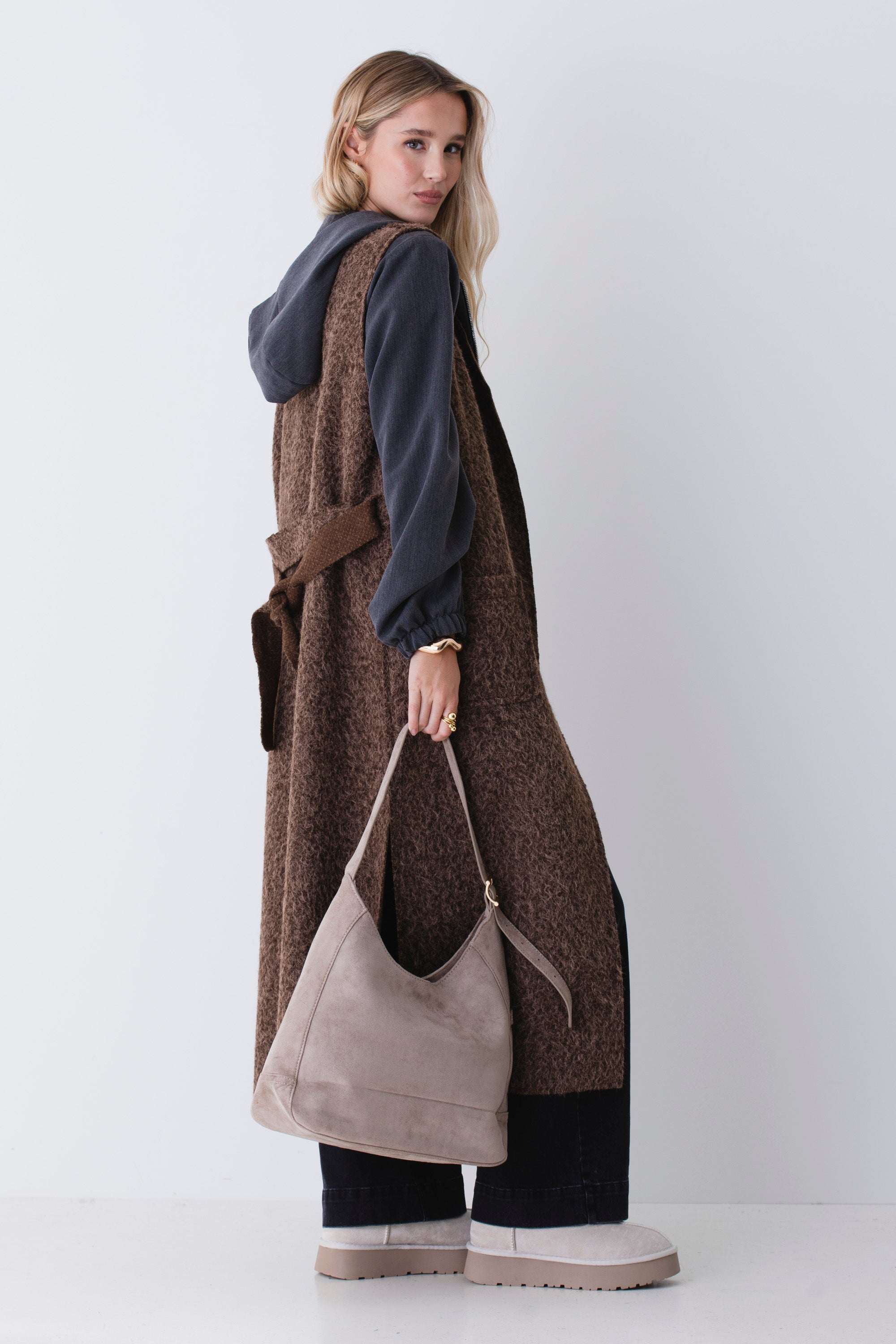 Gilet lungo in tessuto effetto lana cotta - FW26