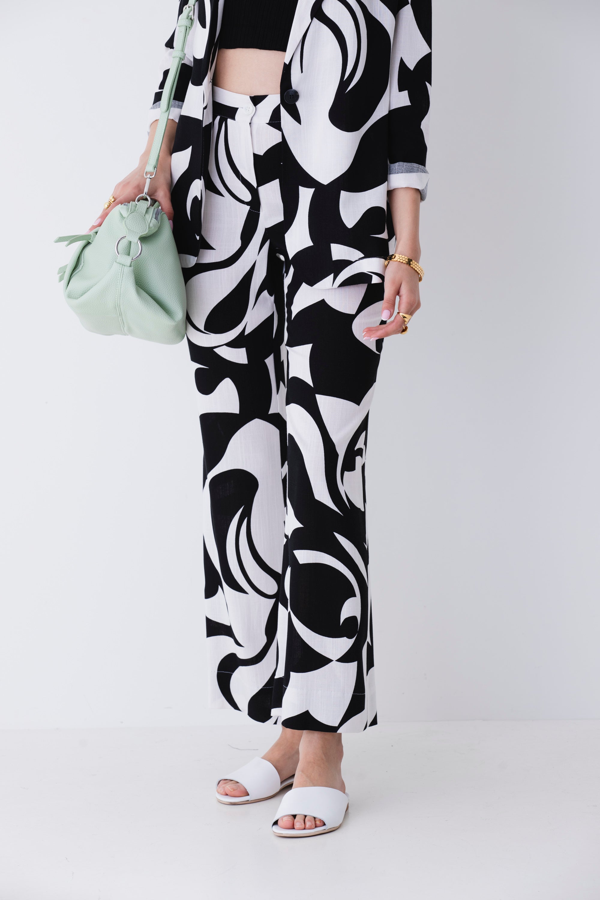 Pantalone palazzo in viscosa fantasia astratta - PE25