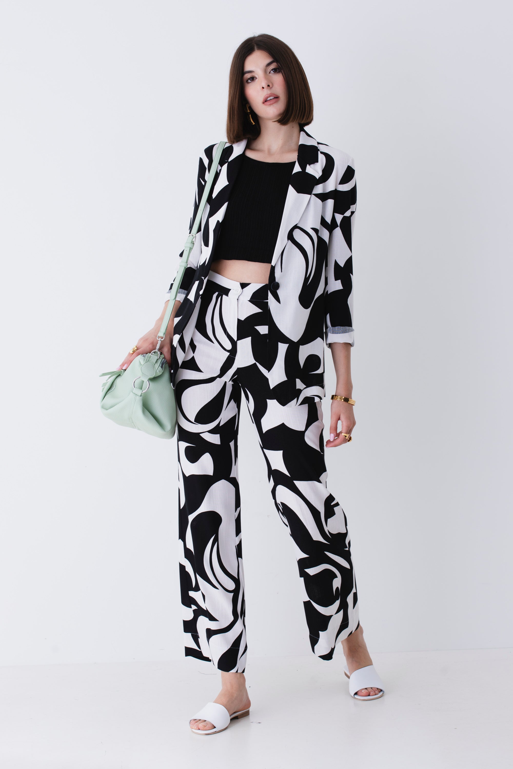Pantalone palazzo in viscosa fantasia astratta - PE25