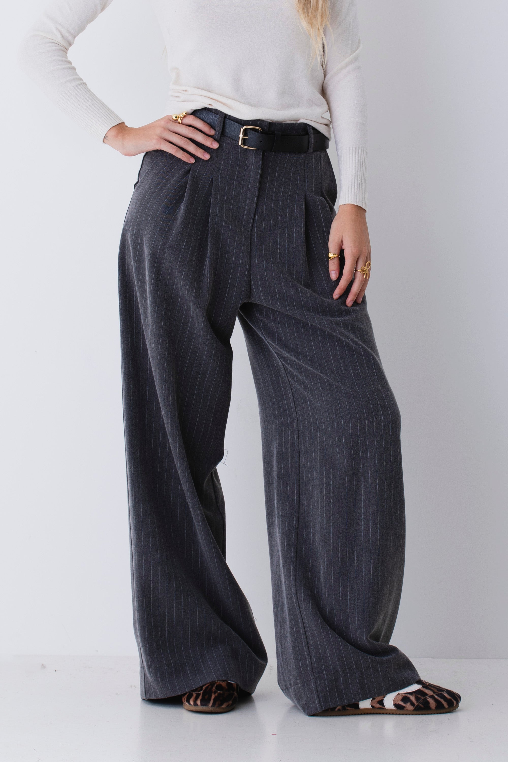 Pantalone palazzo in tessuto gessato - FW26