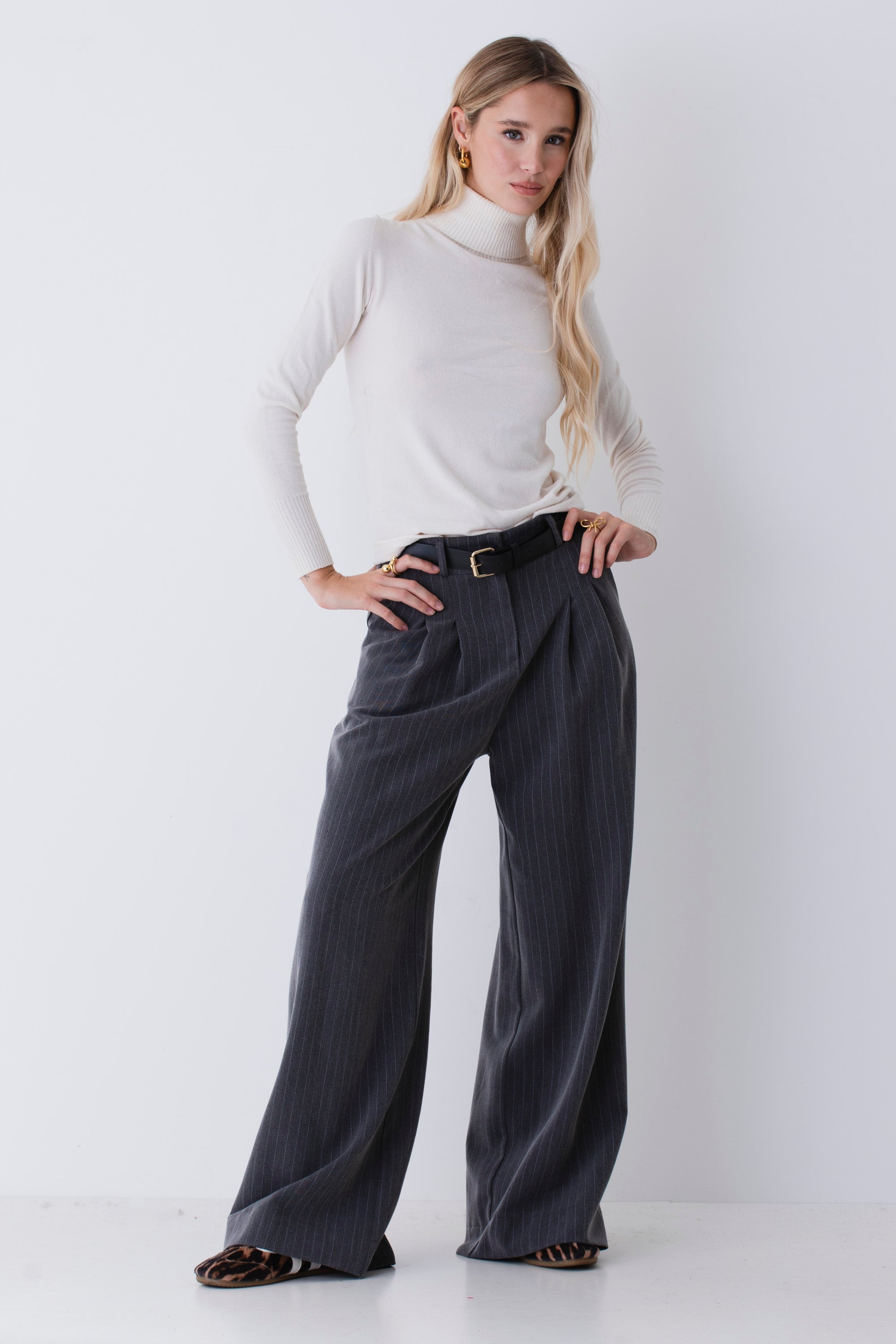 Pantalone palazzo in tessuto gessato - FW26