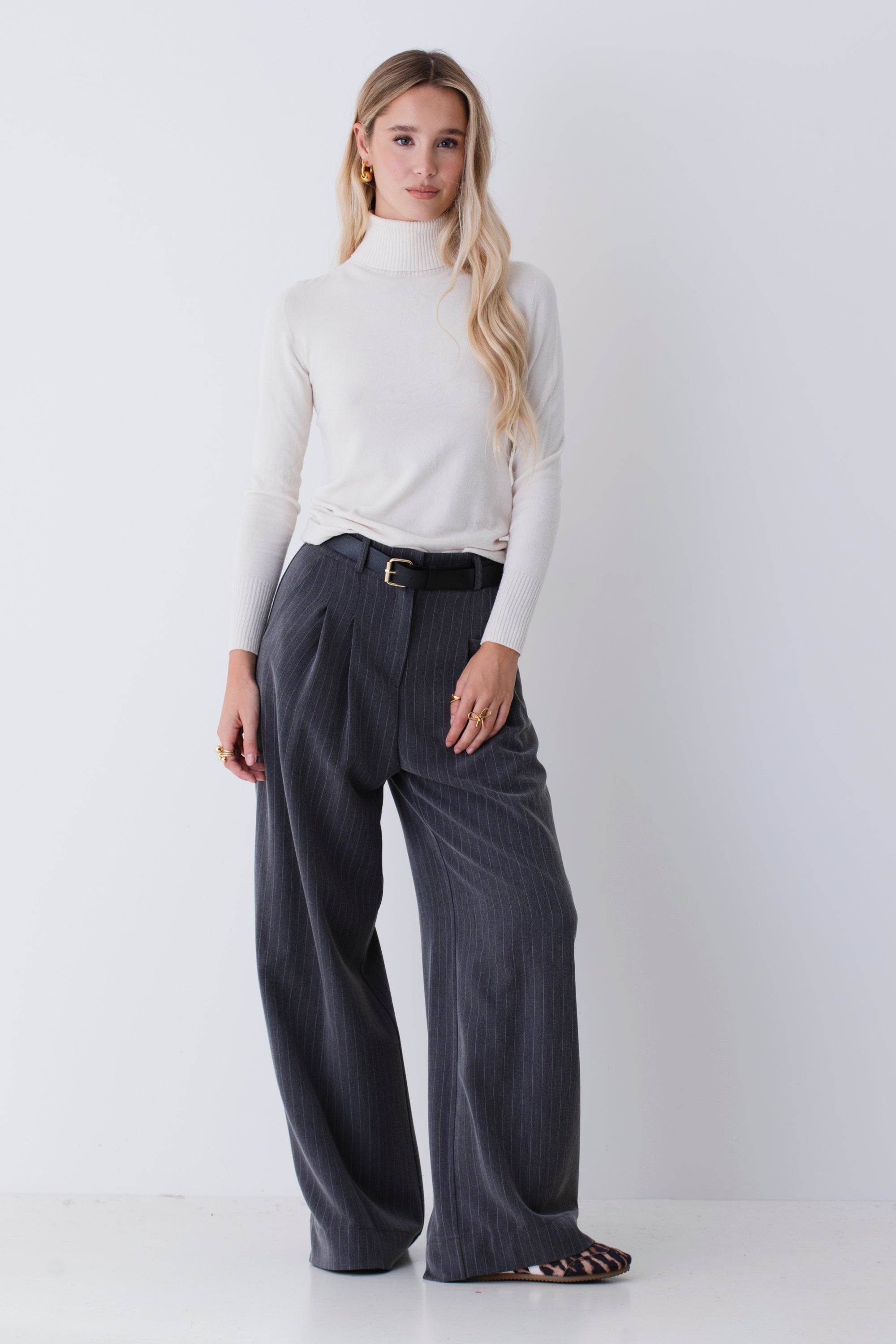 Pantalone palazzo in tessuto gessato - FW26