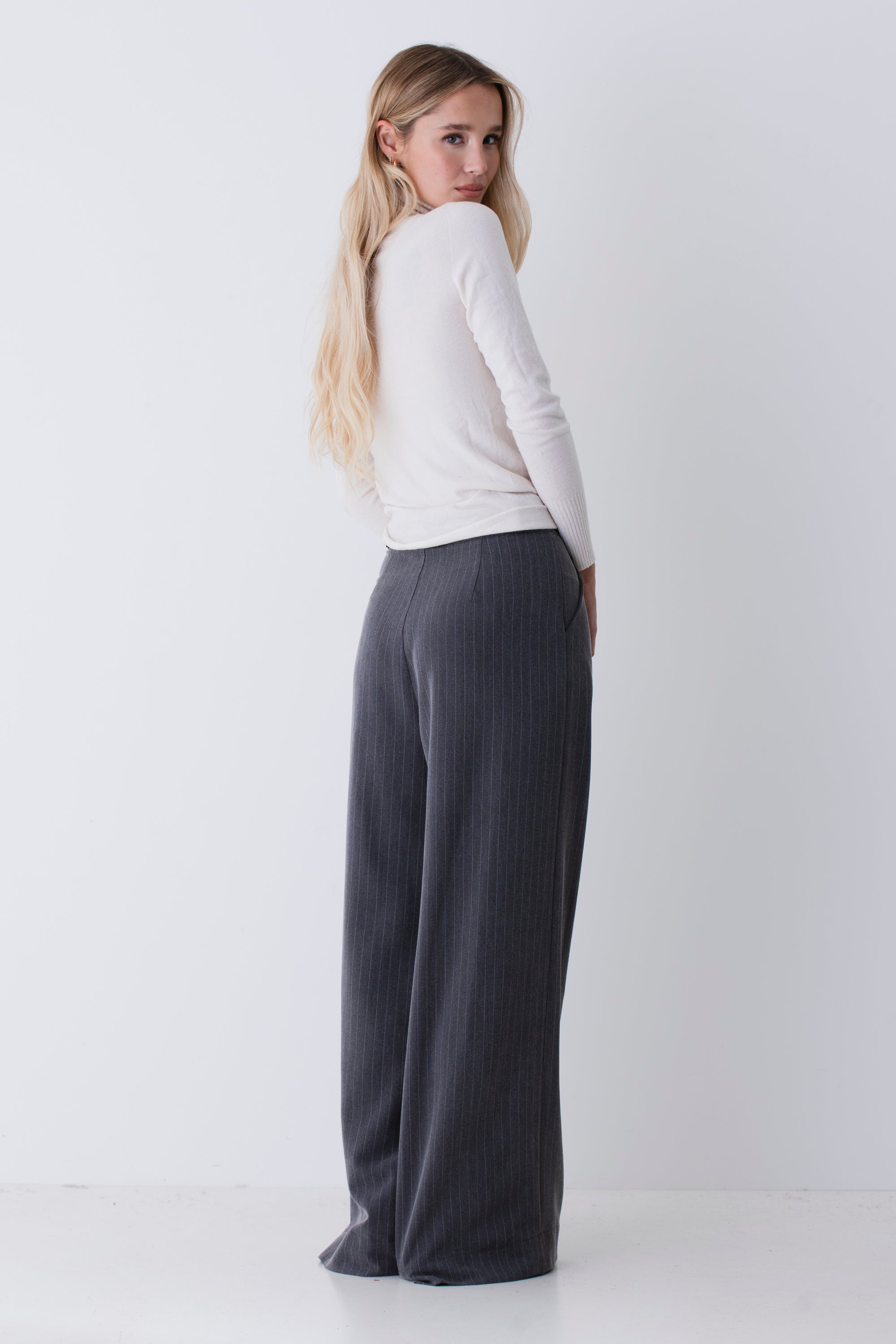 Pantalone palazzo in tessuto gessato - FW26